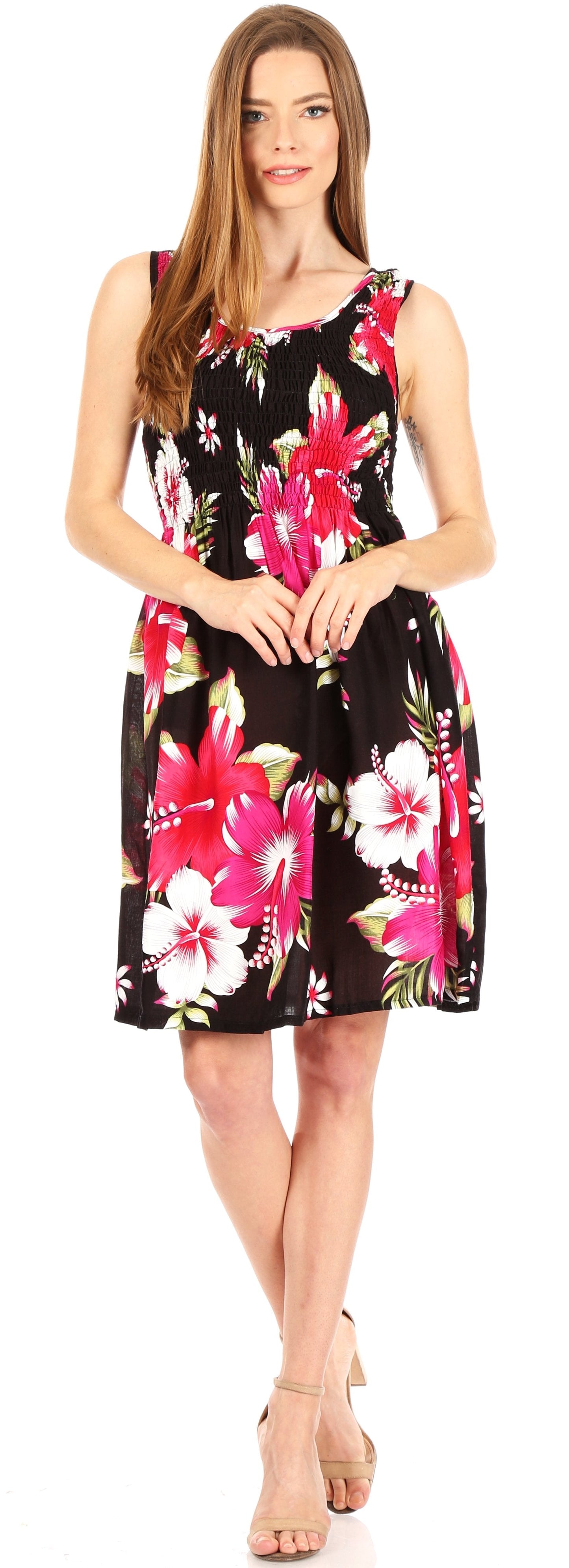 Sakkas Murni Women's Casual Summer Cocktail Elastic Stretchy Floral Print Dress - Concordia Style Boutique