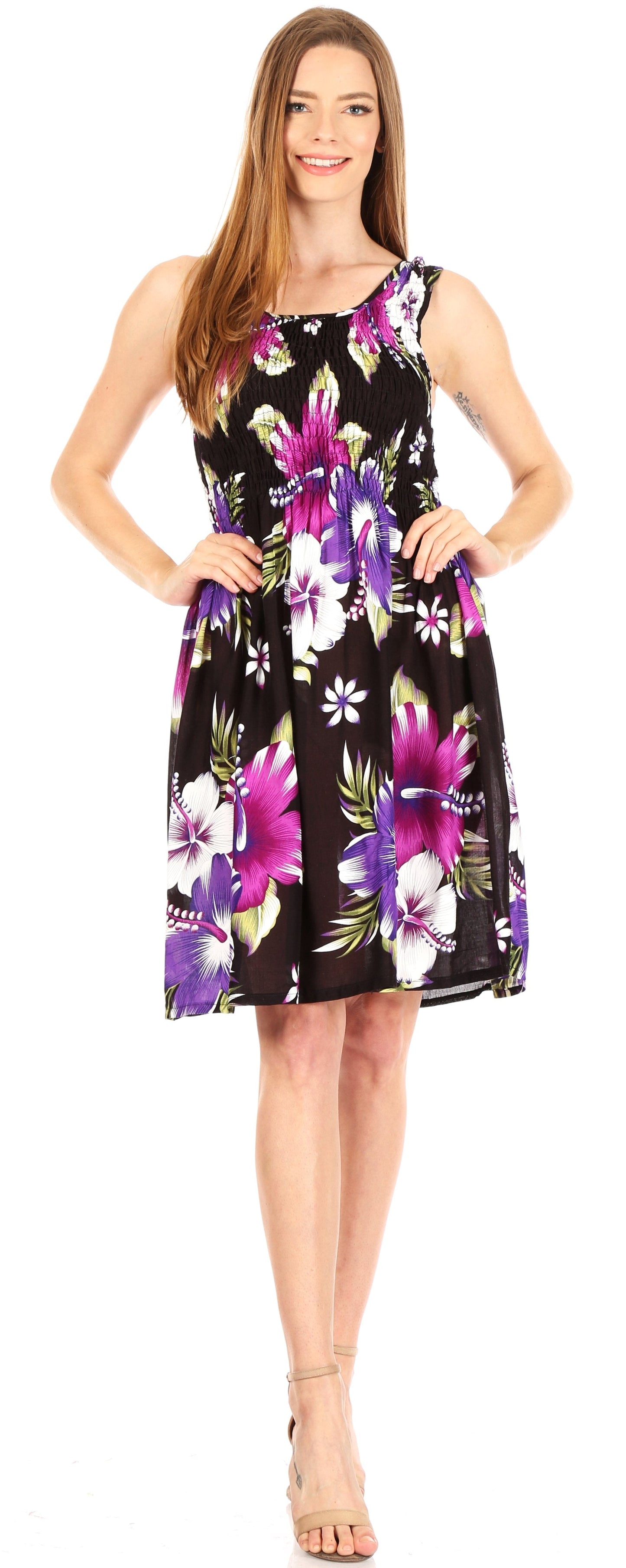 Sakkas Murni Women's Casual Summer Cocktail Elastic Stretchy Floral Print Dress - Concordia Style Boutique
