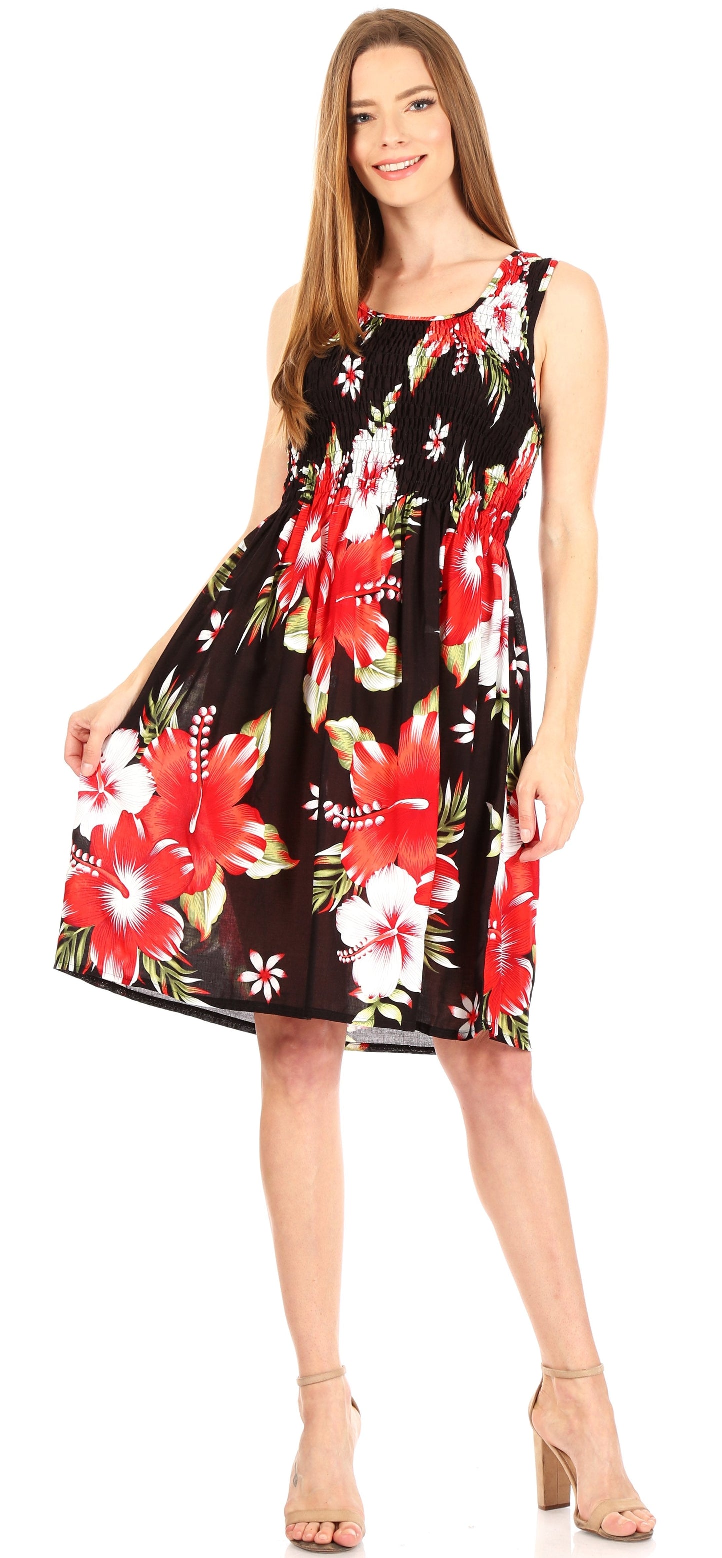 Sakkas Murni Women's Casual Summer Cocktail Elastic Stretchy Floral Print Dress - Concordia Style Boutique