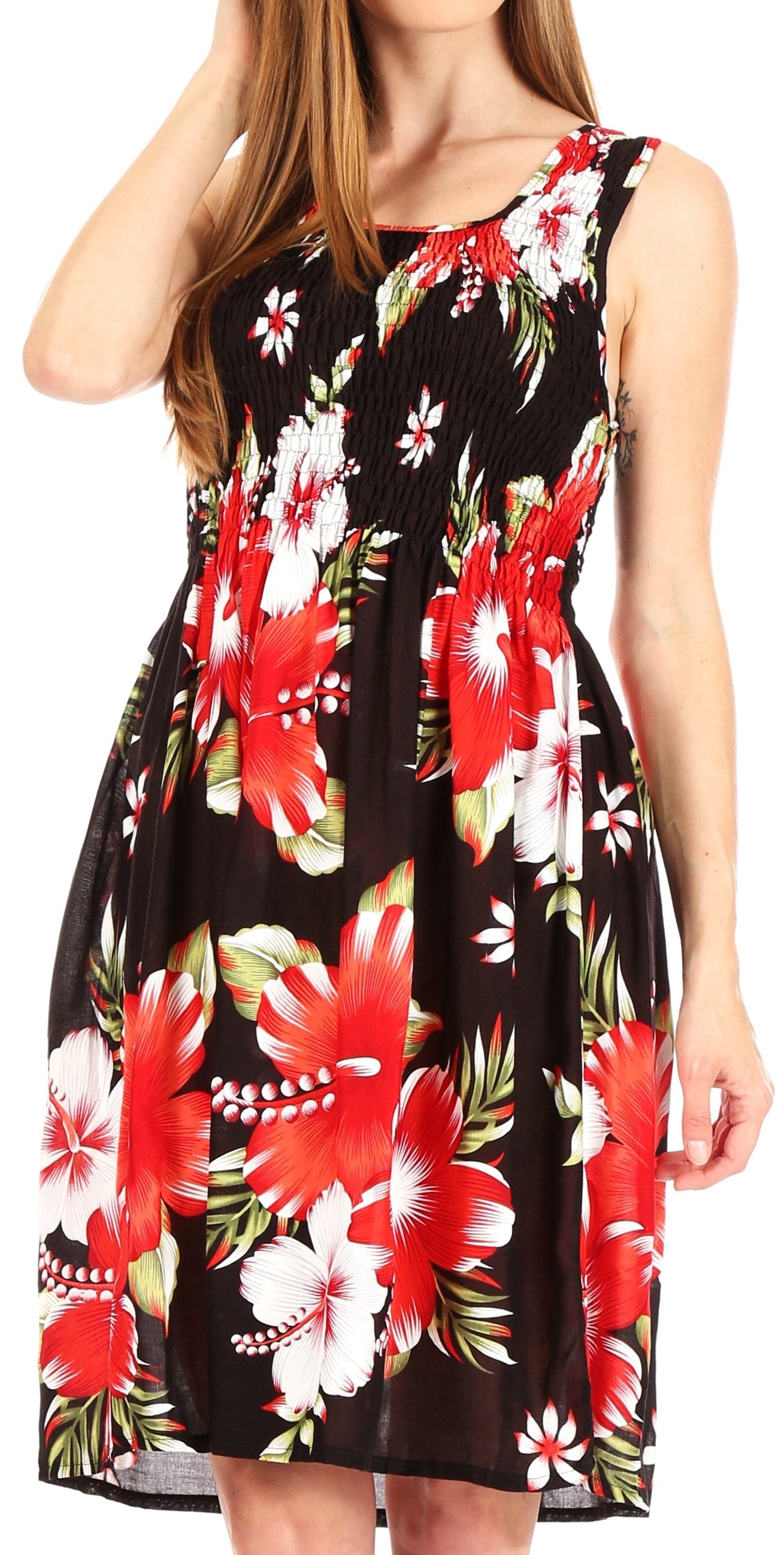 Sakkas Murni Women's Casual Summer Cocktail Elastic Stretchy Floral Print Dress - Concordia Style Boutique