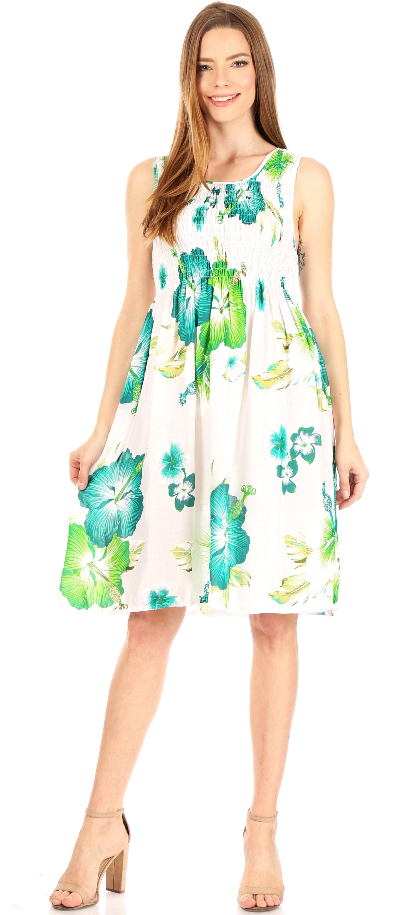 Sakkas Murni Women's Casual Summer Cocktail Elastic Stretchy Floral Print Dress - Concordia Style Boutique