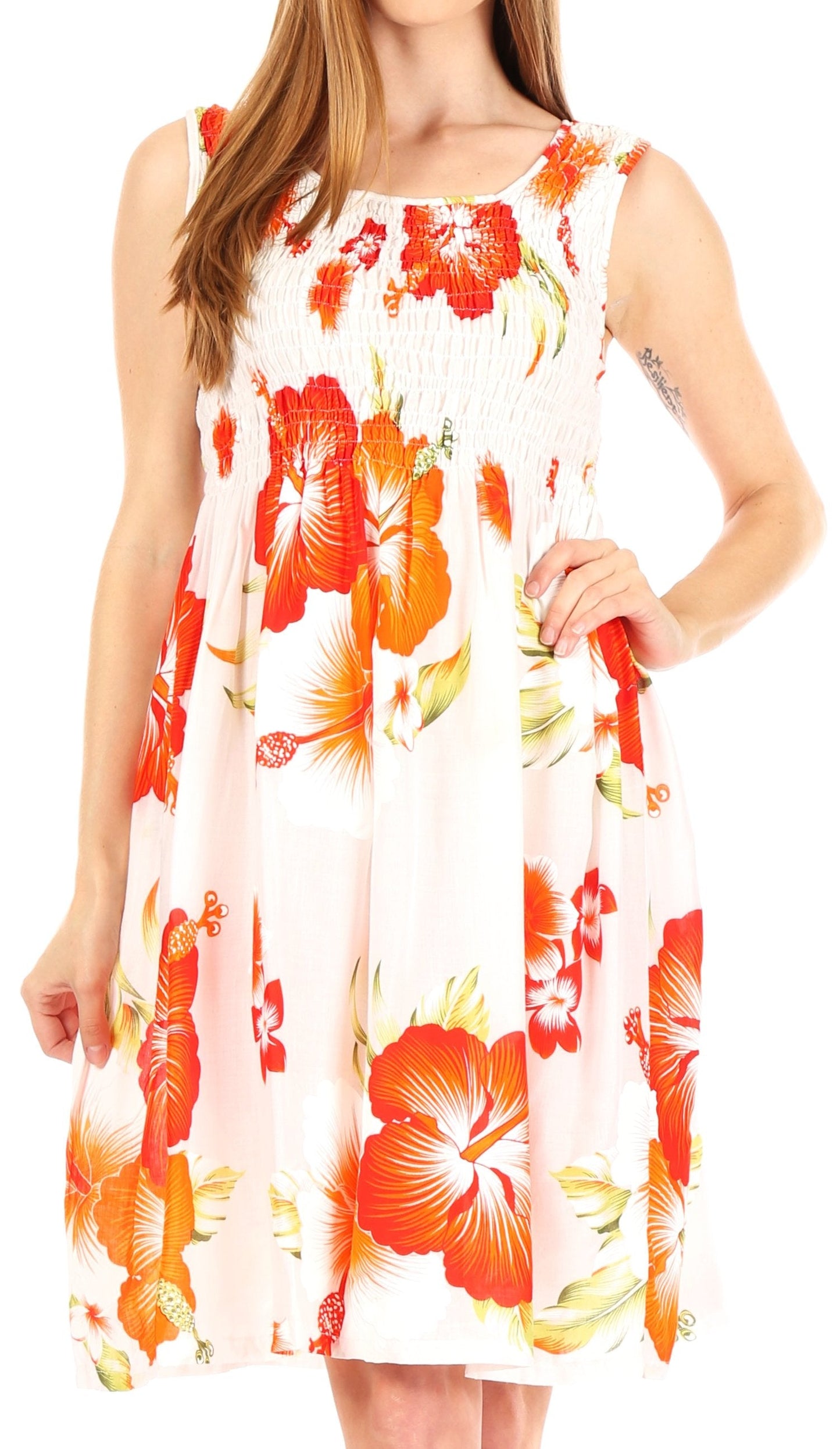 Sakkas Murni Women's Casual Summer Cocktail Elastic Stretchy Floral Print Dress - Concordia Style Boutique