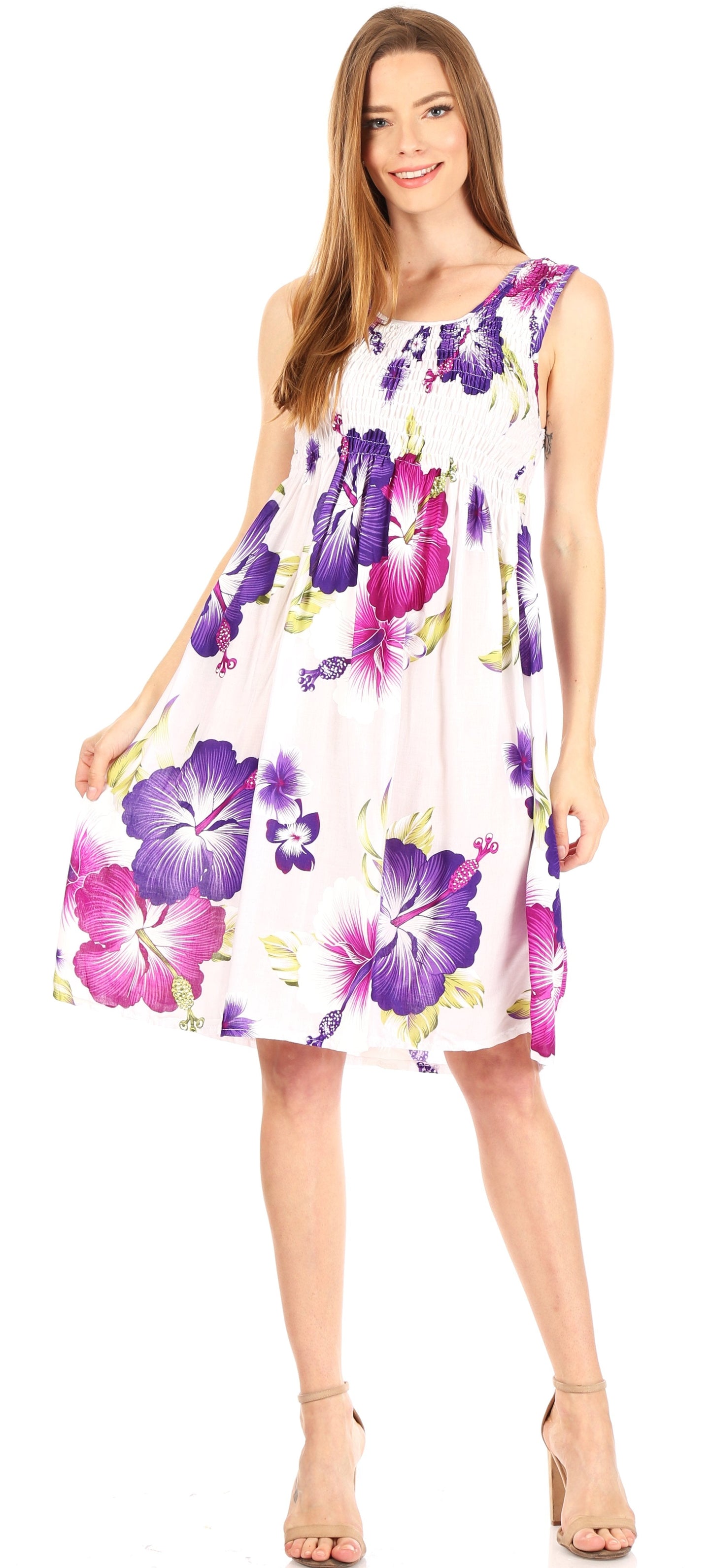 Sakkas Murni Women's Casual Summer Cocktail Elastic Stretchy Floral Print Dress - Concordia Style Boutique
