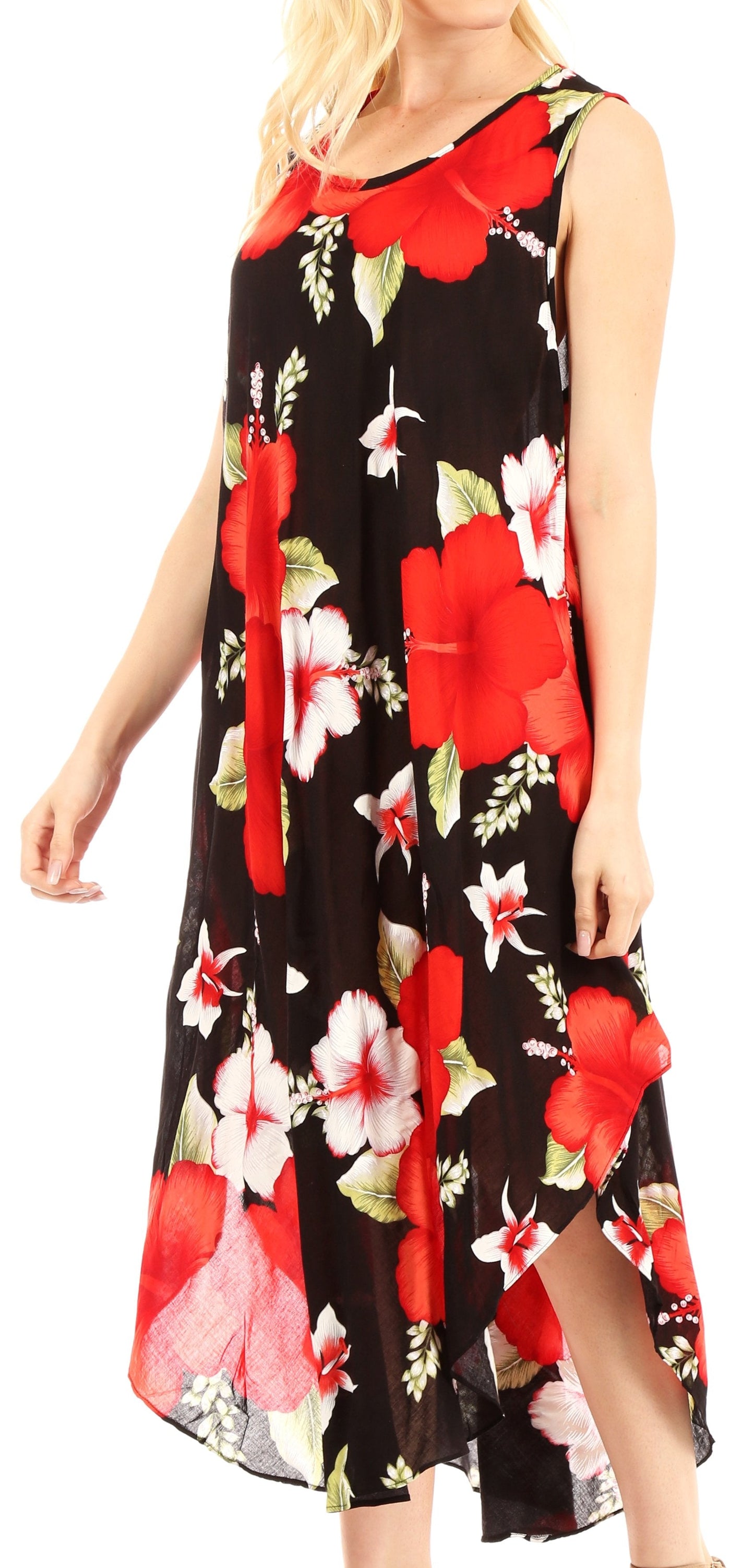 Sakkas Aba Women's Casual Summer Floral Print Sleeveless Loose Dress Cover-up - Concordia Style Boutique