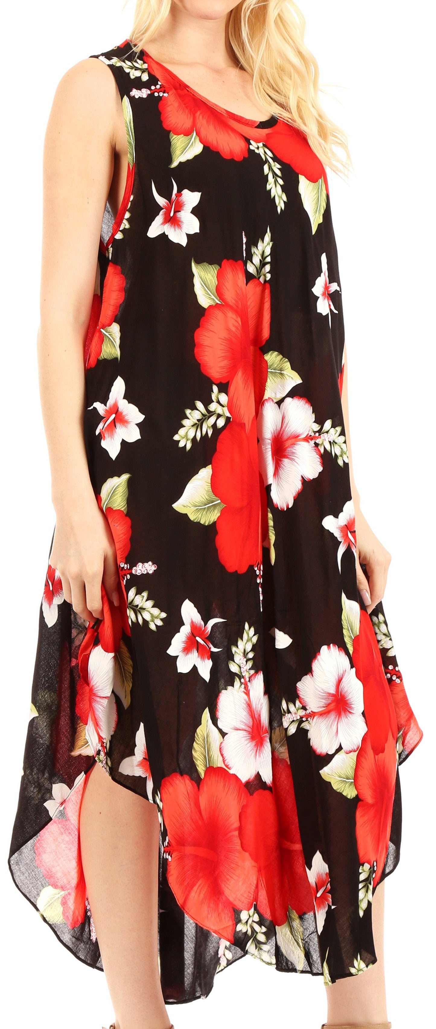 Sakkas Aba Women's Casual Summer Floral Print Sleeveless Loose Dress Cover-up - Concordia Style Boutique