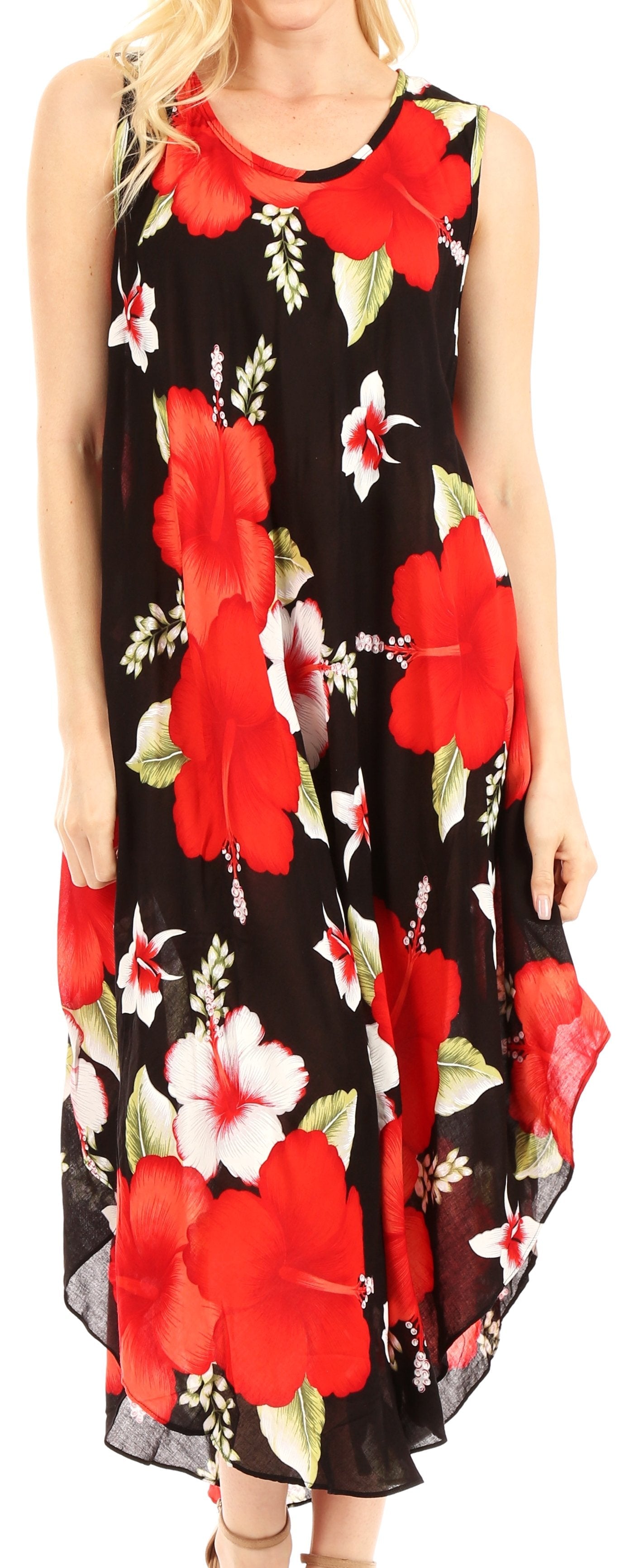 Sakkas Aba Women's Casual Summer Floral Print Sleeveless Loose Dress Cover-up - Concordia Style Boutique