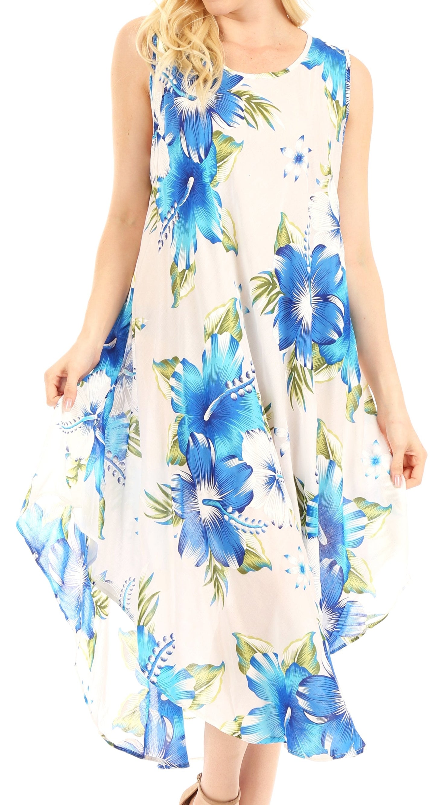 Sakkas Aba Women's Casual Summer Floral Print Sleeveless Loose Dress Cover-up - Concordia Style Boutique