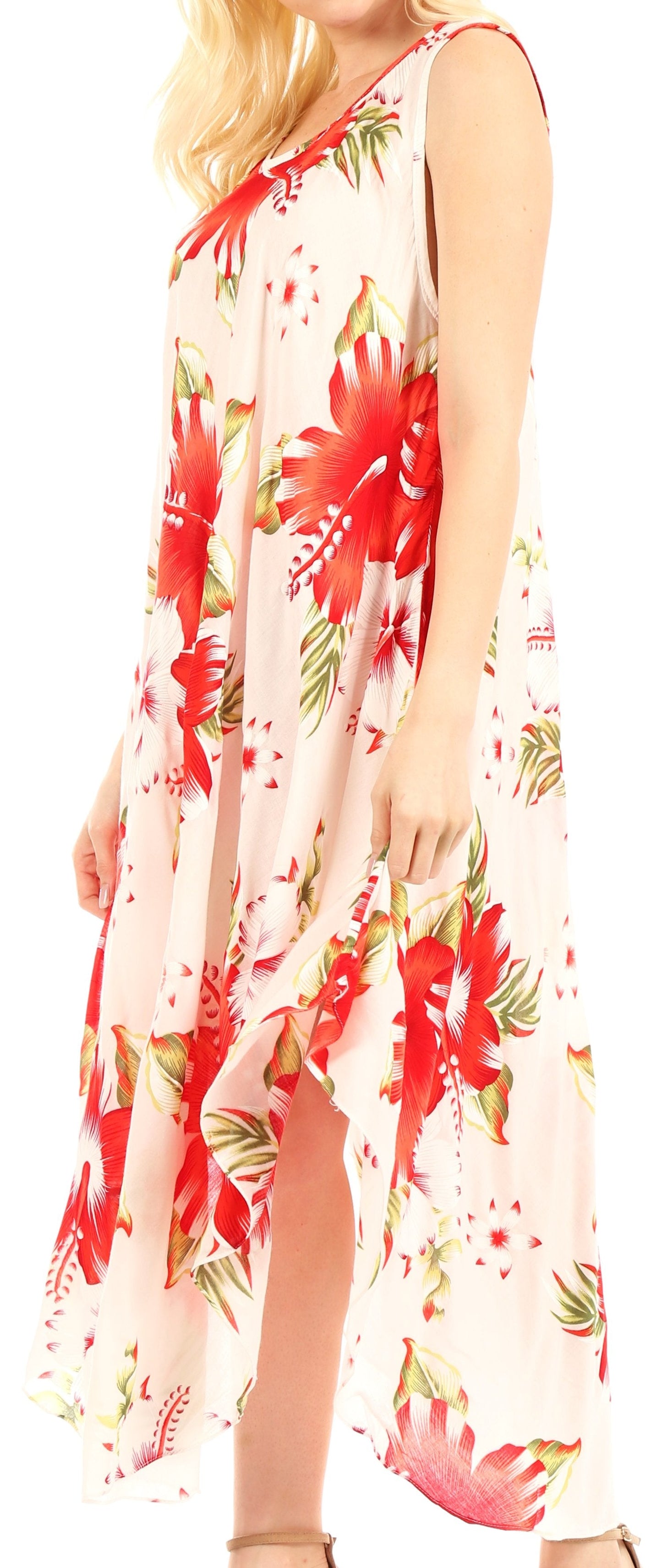 Sakkas Aba Women's Casual Summer Floral Print Sleeveless Loose Dress Cover-up - Concordia Style Boutique