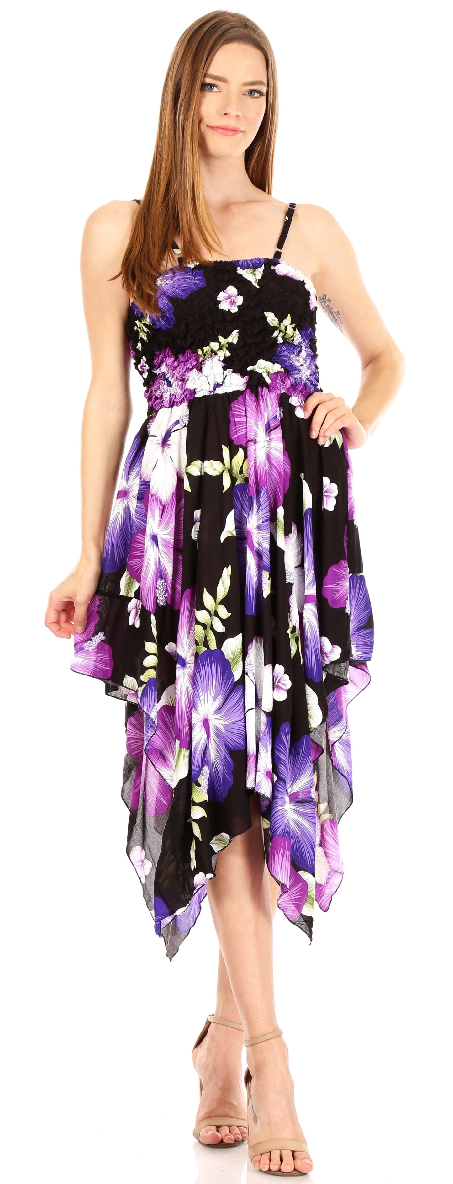 Sakkas Hamisi Women's Tube Spaghetti Strap Floral Print Summer Casual Short Dress - Concordia Style Boutique