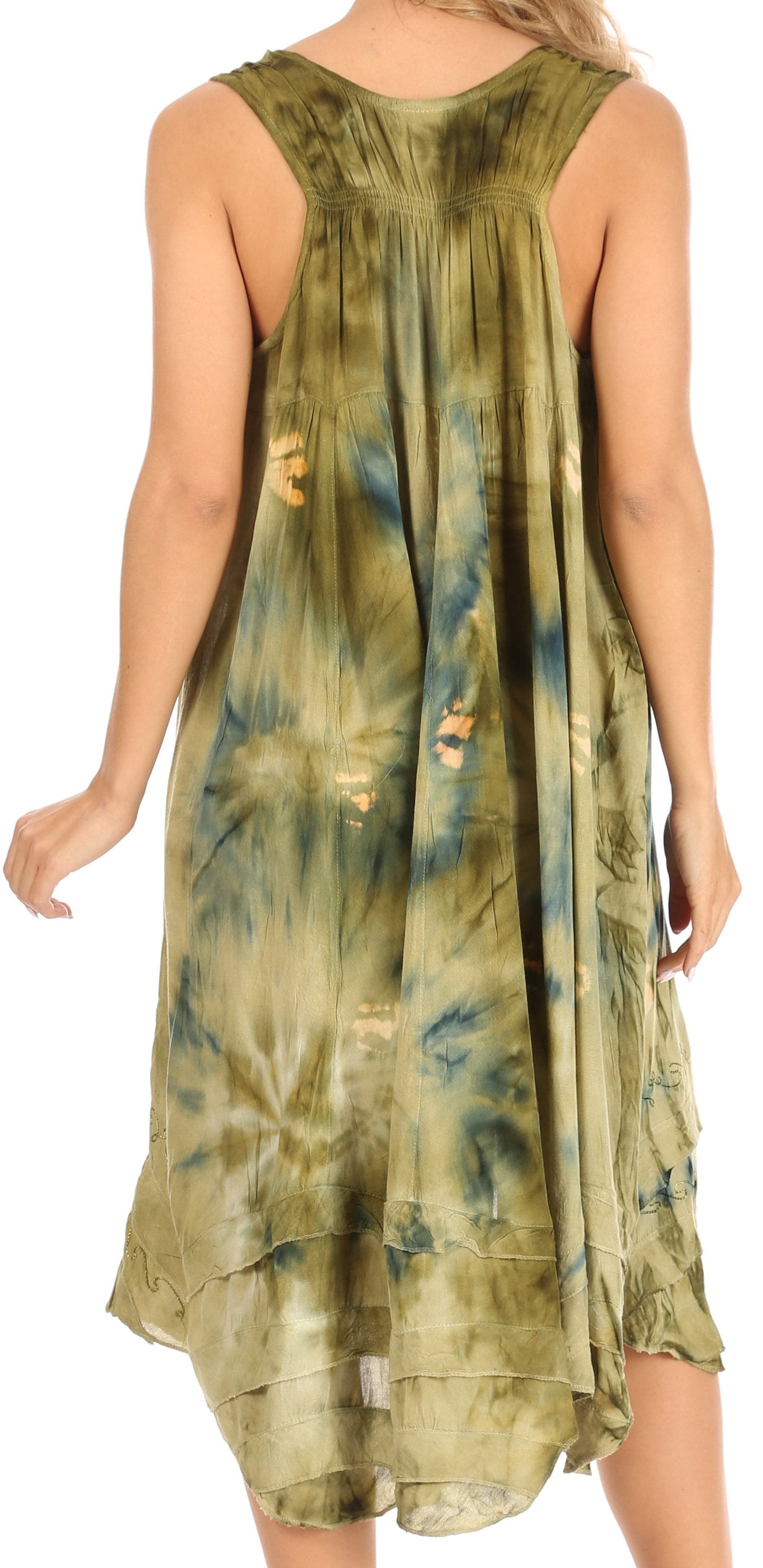 Sakkas Magy Women's Casual Summer Sleeveless Loose Tank Dress Tie-dye Floral Print - Concordia Style Boutique
