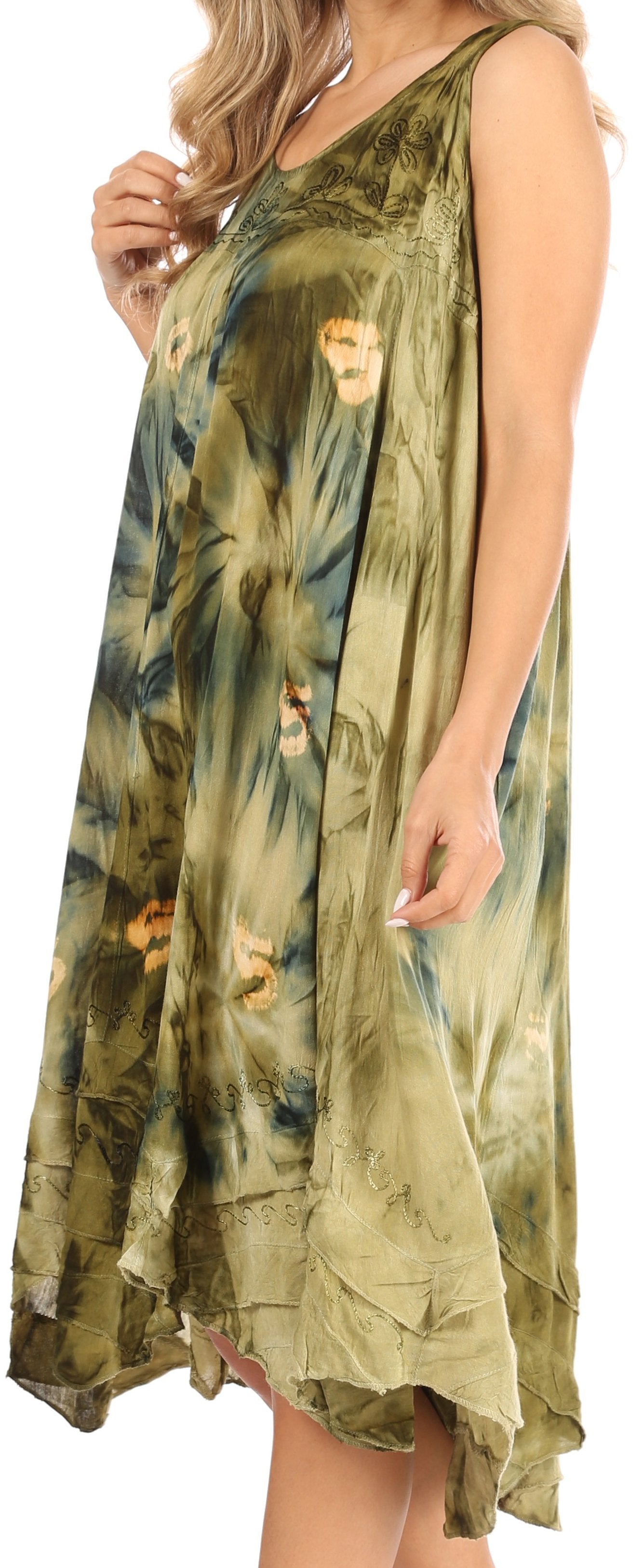 Sakkas Magy Women's Casual Summer Sleeveless Loose Tank Dress Tie-dye Floral Print - Concordia Style Boutique