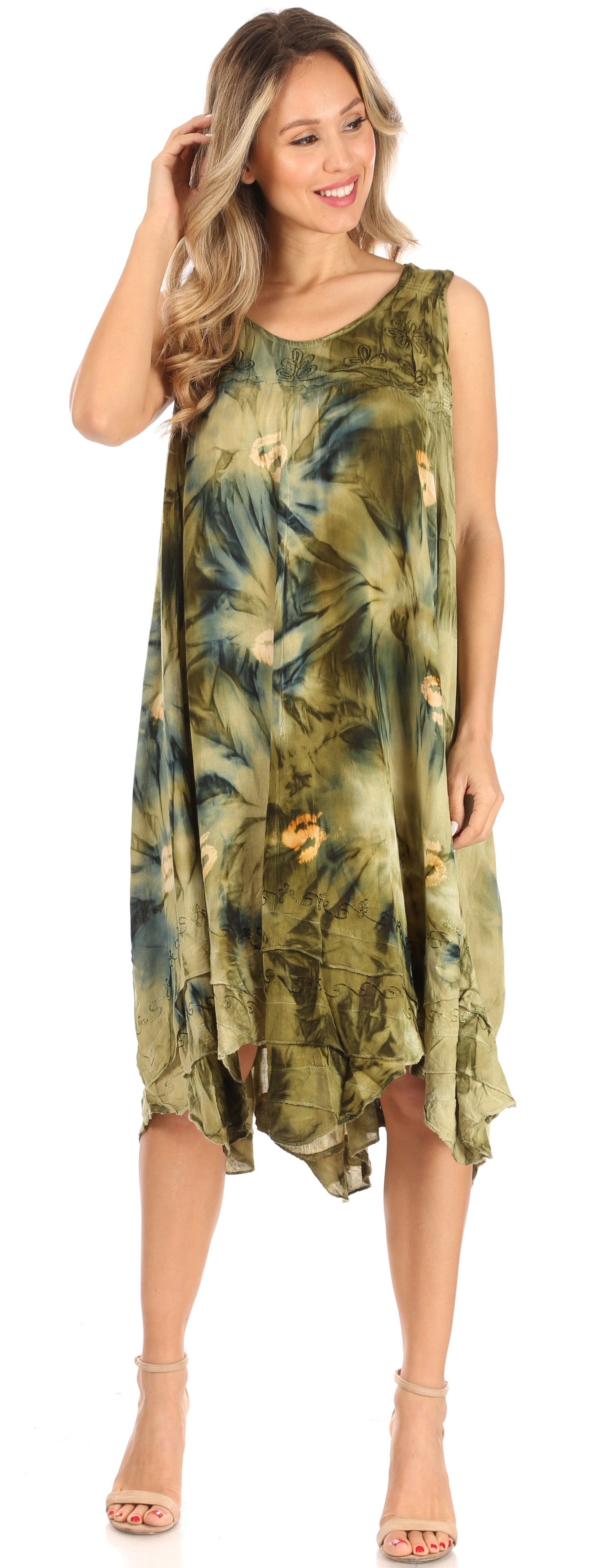 Sakkas Magy Women's Casual Summer Sleeveless Loose Tank Dress Tie-dye Floral Print - Concordia Style Boutique