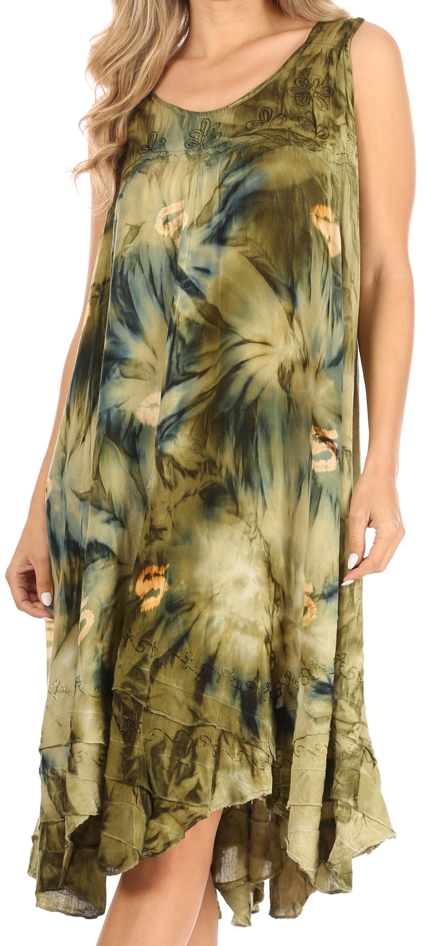 Sakkas Magy Women's Casual Summer Sleeveless Loose Tank Dress Tie-dye Floral Print - Concordia Style Boutique