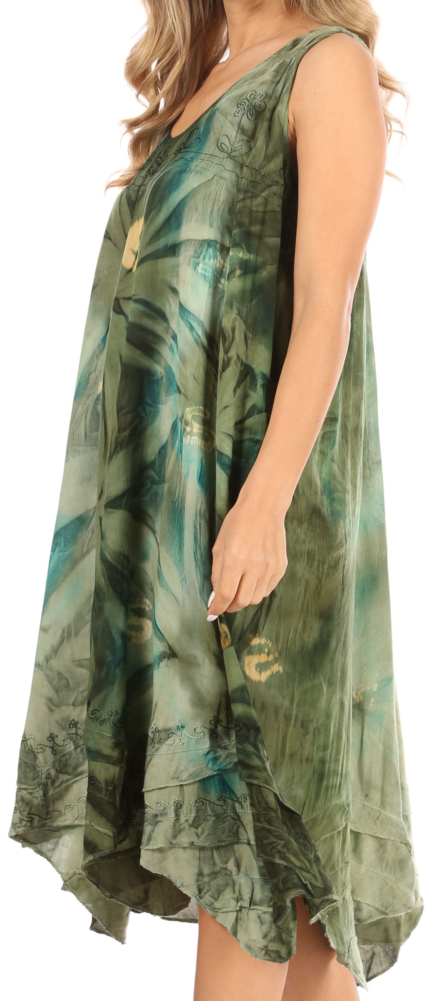 Sakkas Magy Women's Casual Summer Sleeveless Loose Tank Dress Tie-dye Floral Print - Concordia Style Boutique