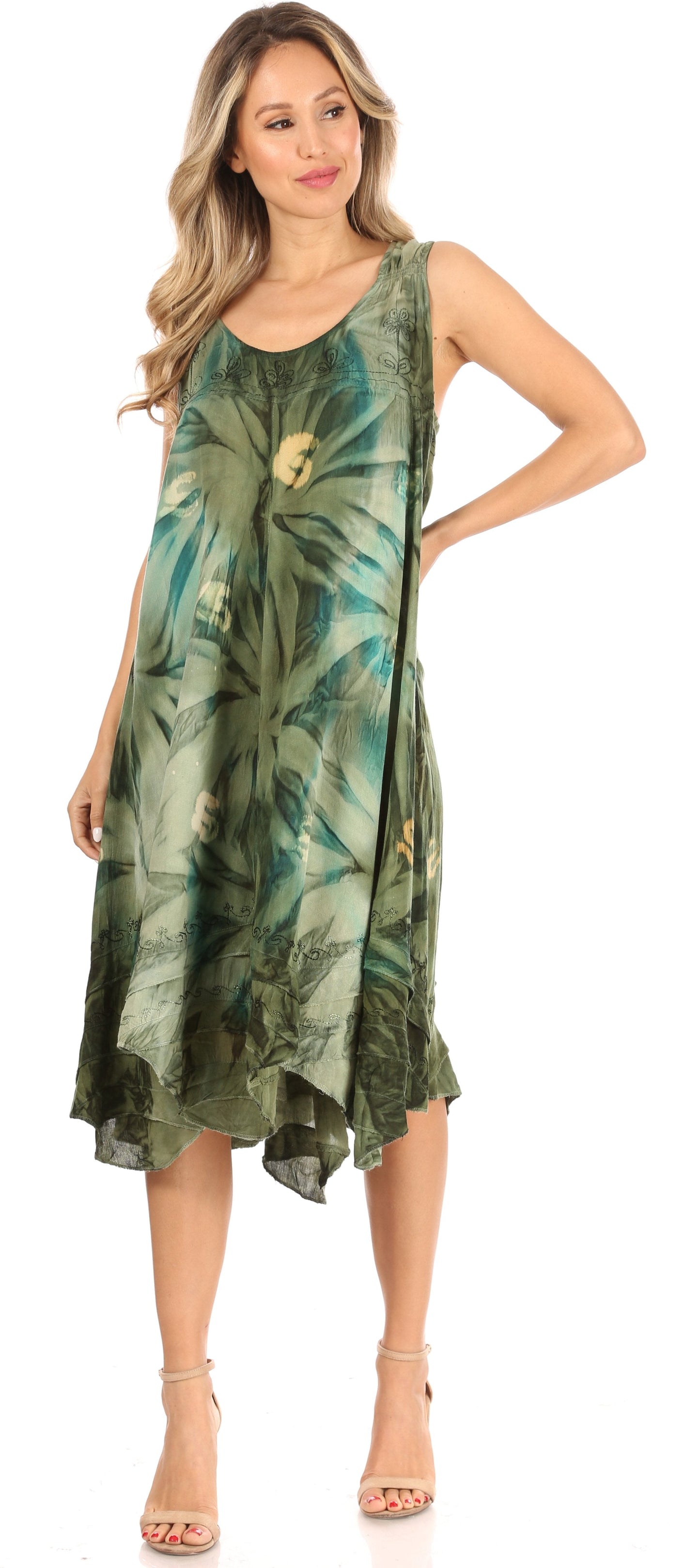 Sakkas Magy Women's Casual Summer Sleeveless Loose Tank Dress Tie-dye Floral Print - Concordia Style Boutique