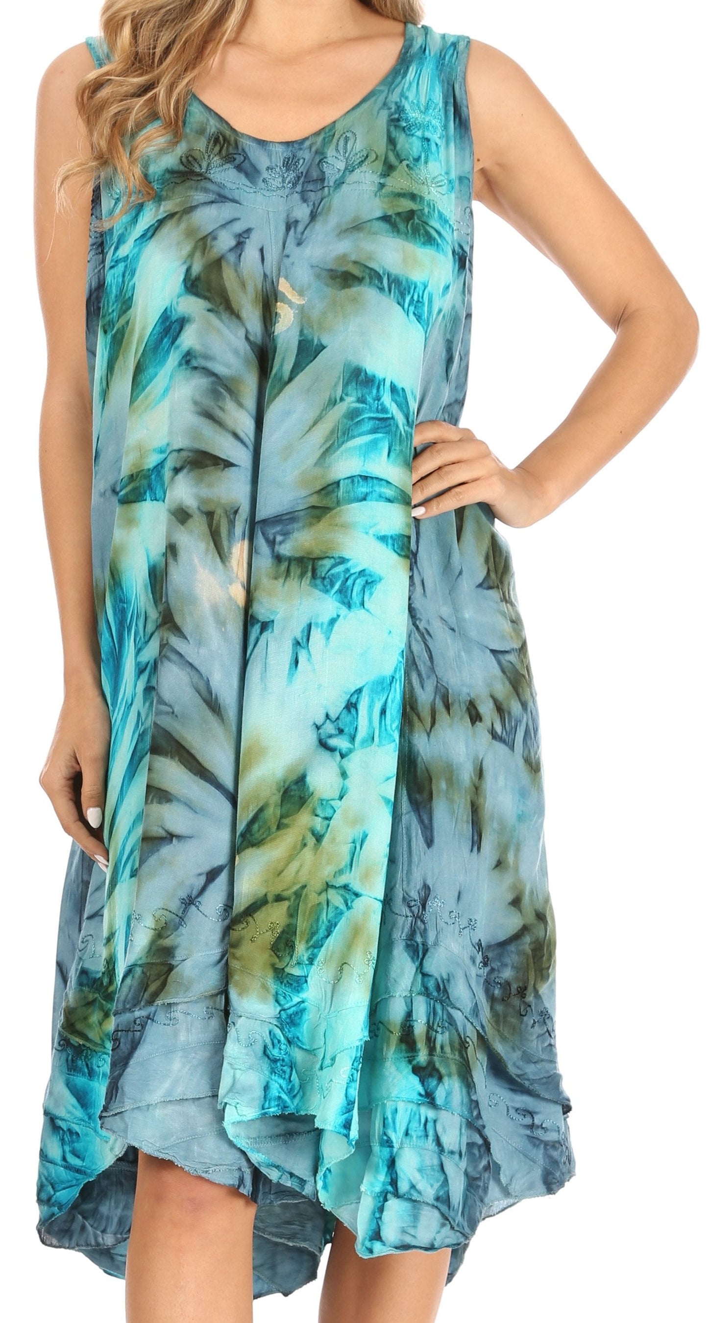 Sakkas Magy Women's Casual Summer Sleeveless Loose Tank Dress Tie-dye Floral Print - Concordia Style Boutique