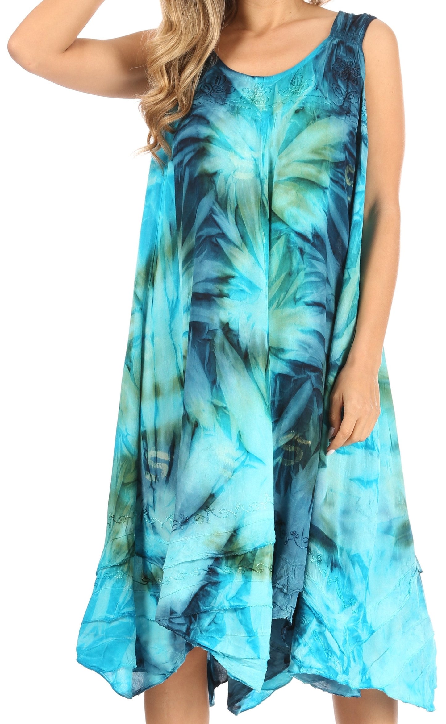 Sakkas Magy Women's Casual Summer Sleeveless Loose Tank Dress Tie-dye Floral Print - Concordia Style Boutique