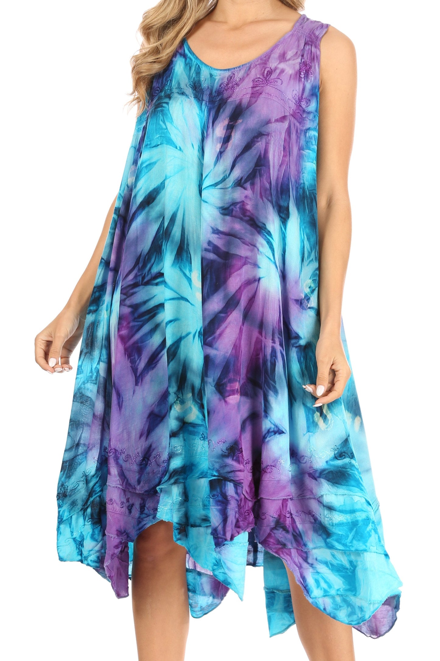 Sakkas Magy Women's Casual Summer Sleeveless Loose Tank Dress Tie-dye Floral Print - Concordia Style Boutique