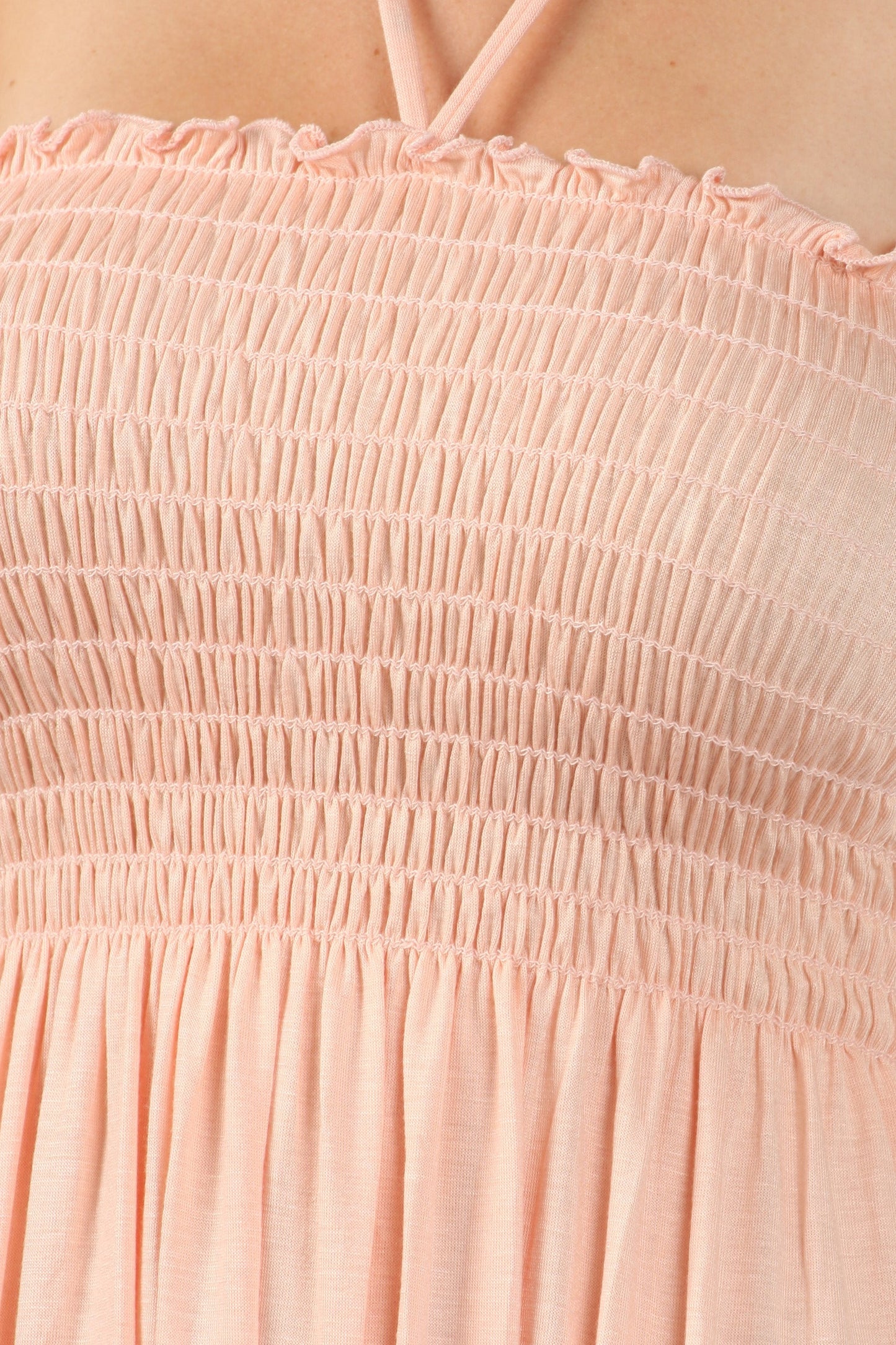 Sakkas Soft Jersey Feel Solid Color Smocked Bodice String Halter Long Dress - Concordia Style Boutique