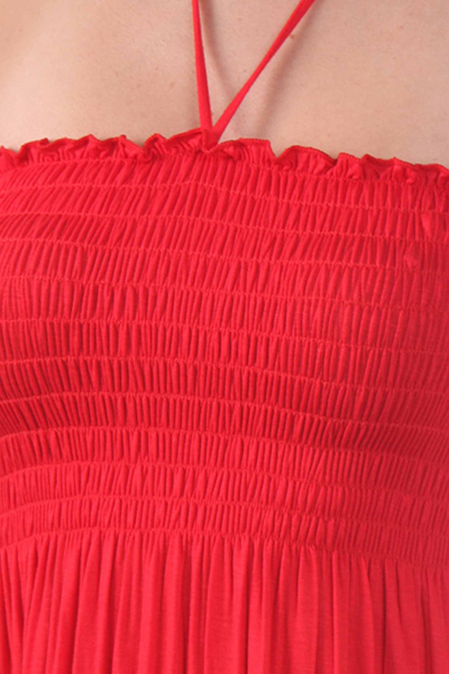 Sakkas Soft Jersey Feel Solid Color Smocked Bodice String Halter Long Dress - Concordia Style Boutique