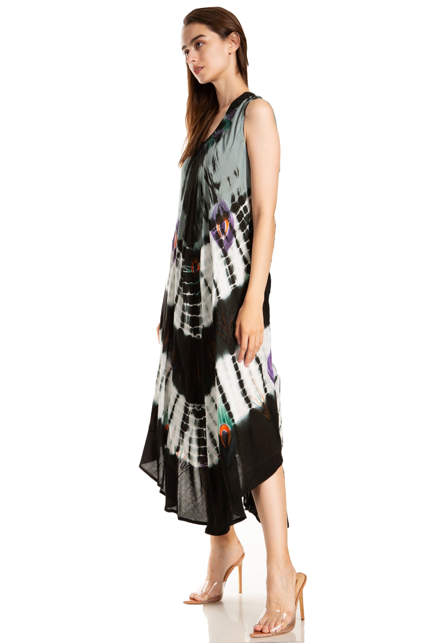 Sakkas Peacock Feather Caftan Dress / Cover Up - Concordia Style Boutique