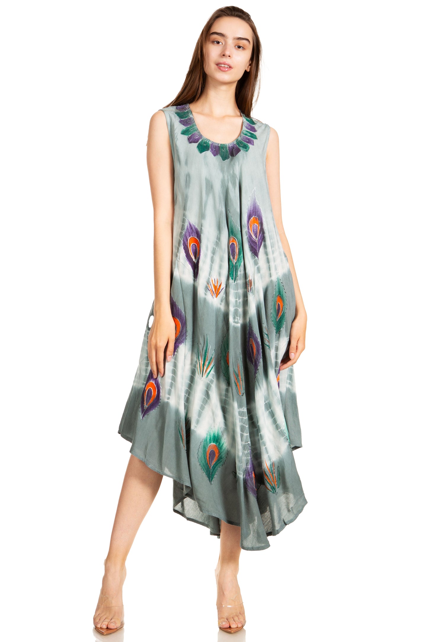 Sakkas Peacock Feather Caftan Dress / Cover Up - Concordia Style Boutique