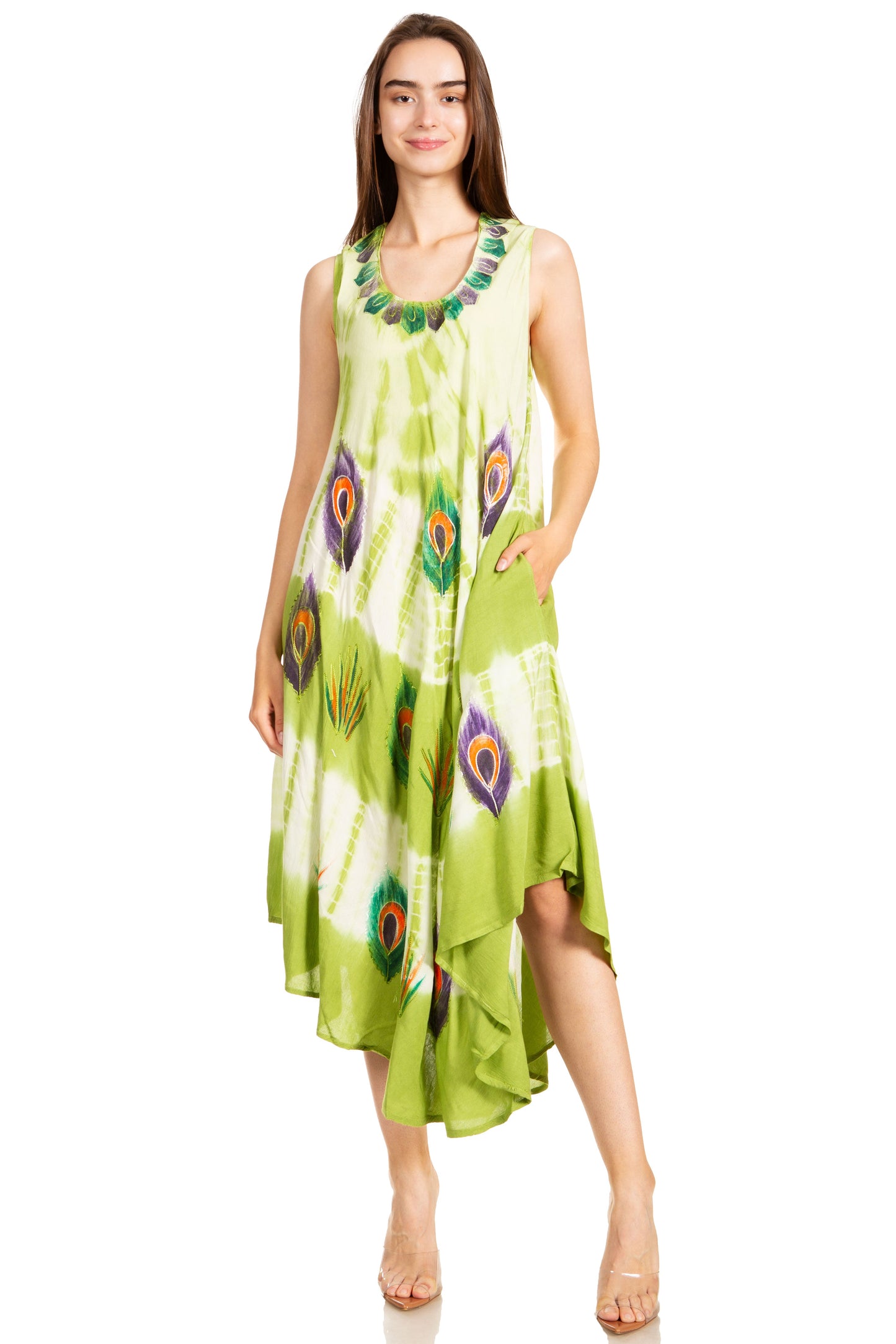 Sakkas Peacock Feather Caftan Dress / Cover Up - Concordia Style Boutique
