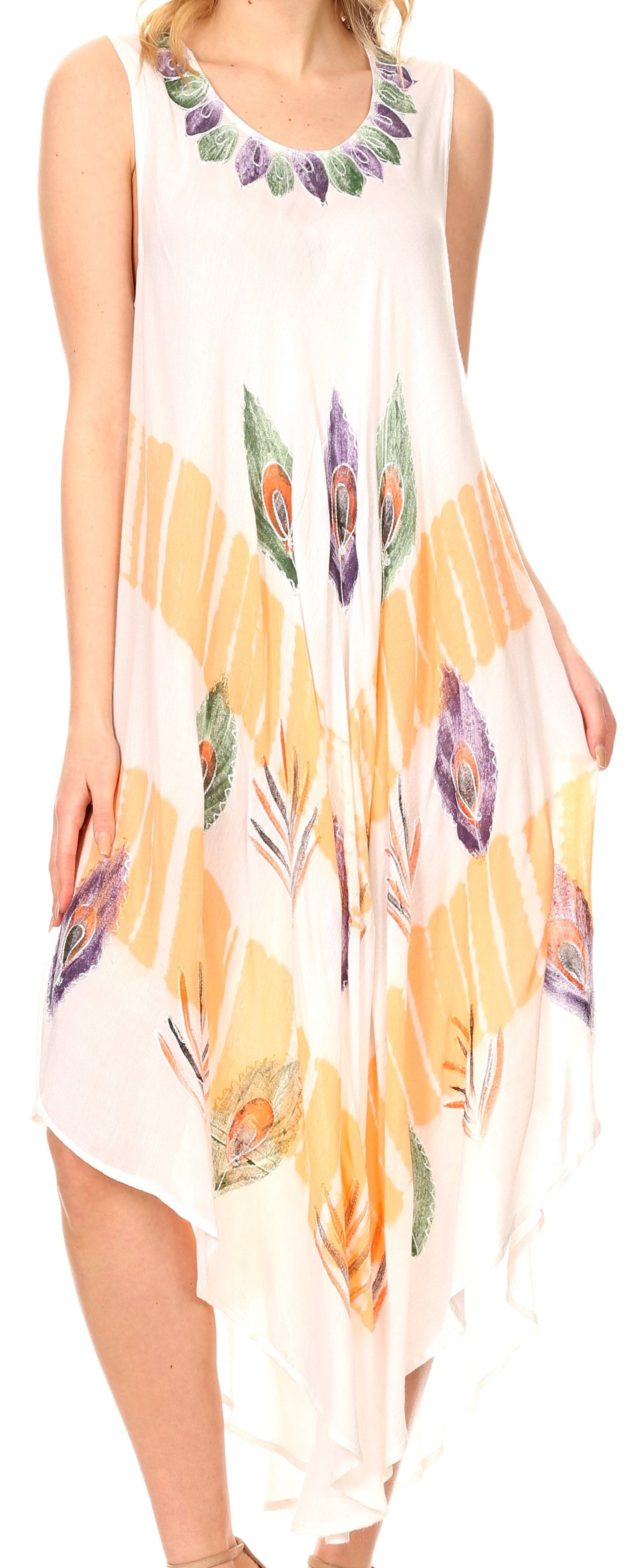Sakkas Peacock Feather Caftan Dress / Cover Up - Concordia Style Boutique