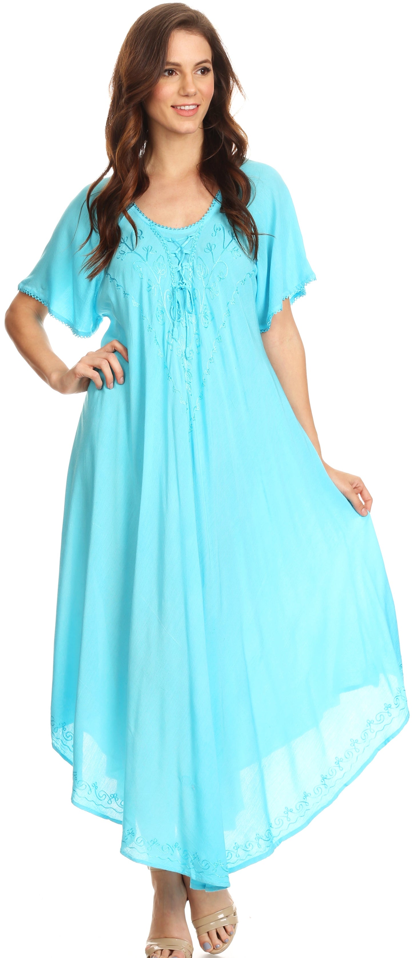 Sakkas Lilia Embroidered Lace Up Bodice Relaxed Fit Maxi Sun Dress - Concordia Style Boutique