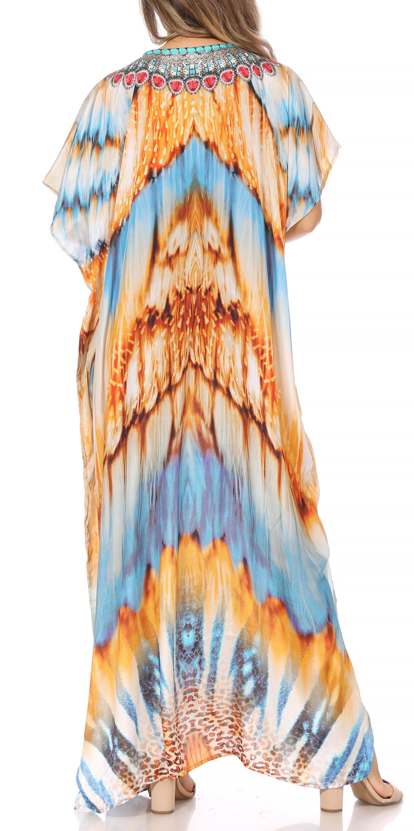 Sakkas Vicky Women's Casual Long Print Short Sleeve Petite Beach Maxi Caftan Dress - Concordia Style Boutique