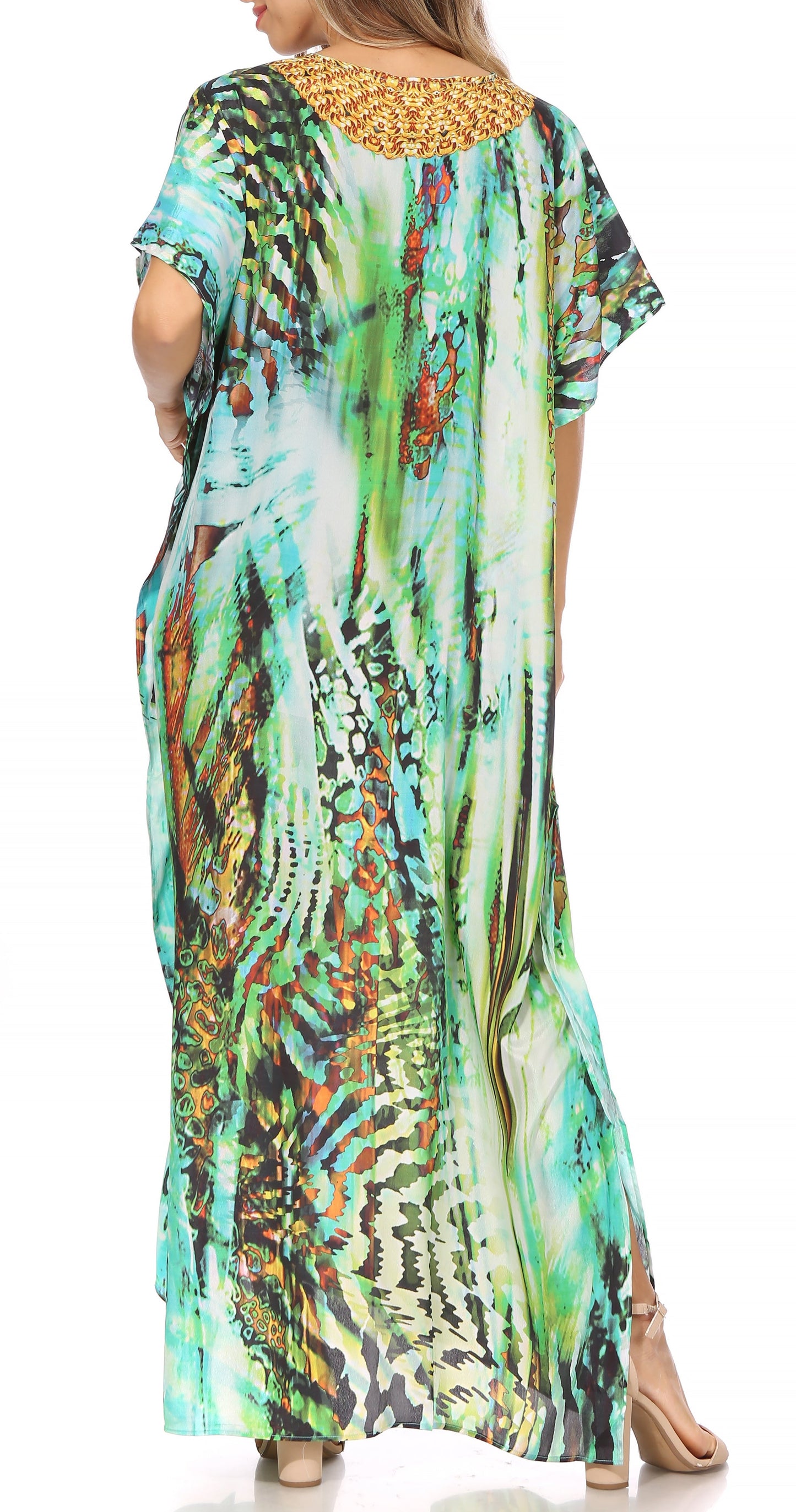 Sakkas Vicky Women's Casual Long Print Short Sleeve Petite Beach Maxi Caftan Dress - Concordia Style Boutique