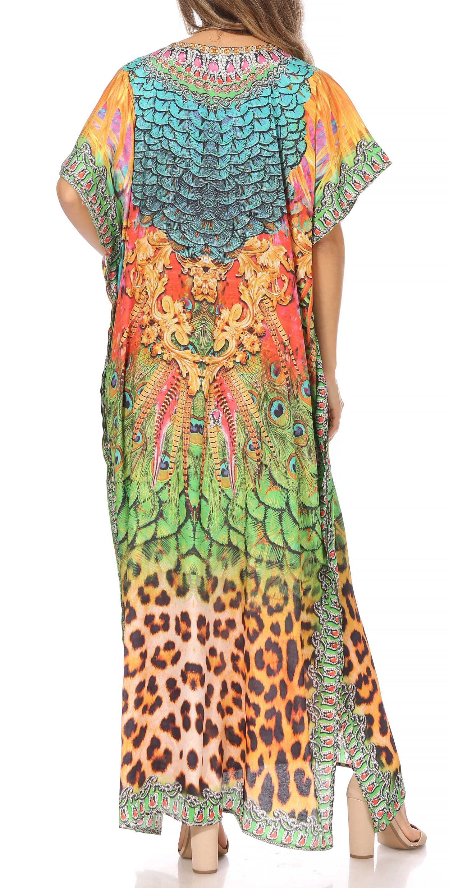 Sakkas Vicky Women's Casual Long Print Short Sleeve Petite Beach Maxi Caftan Dress - Concordia Style Boutique