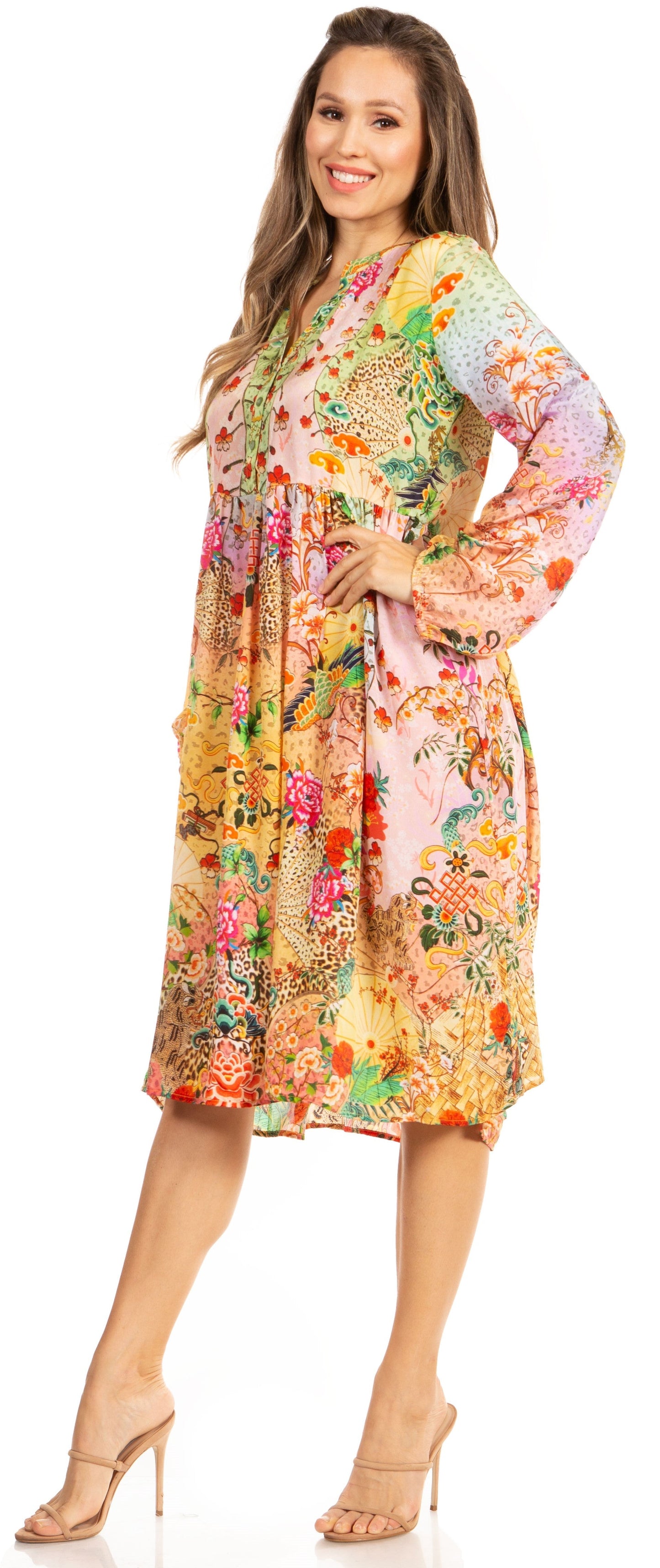 Look Chic in Sakkas Jules Women's Long Sleeve Floral Midi Dress - Concordia Style Boutique