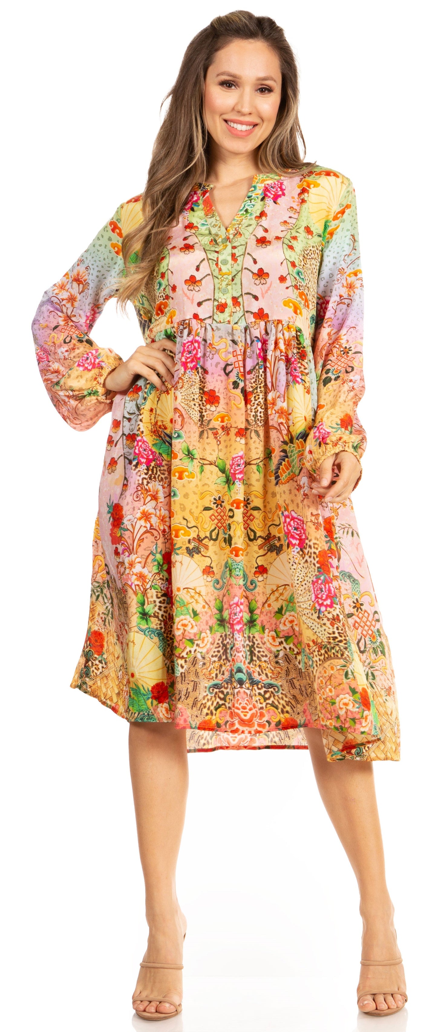 Look Chic in Sakkas Jules Women's Long Sleeve Floral Midi Dress - Concordia Style Boutique