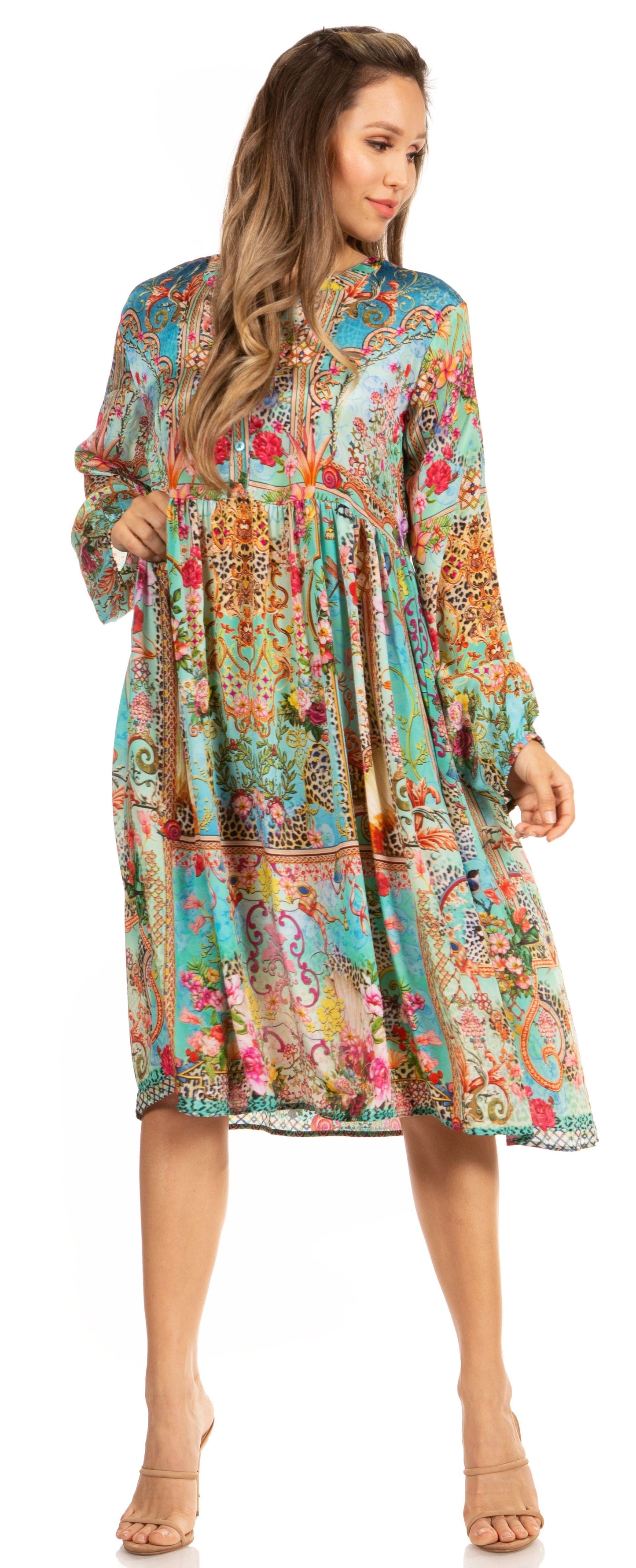 Look Chic in Sakkas Jules Women's Long Sleeve Floral Midi Dress - Concordia Style Boutique