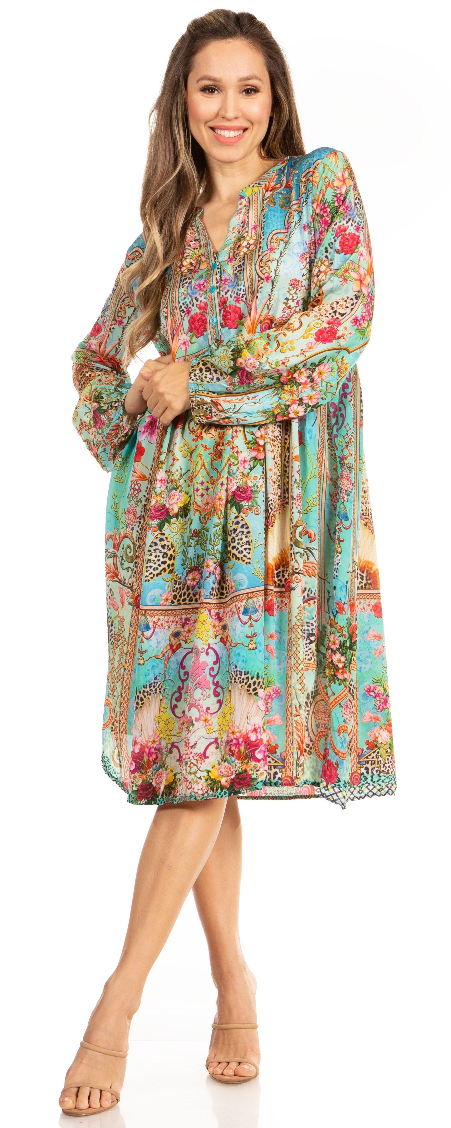 Look Chic in Sakkas Jules Women's Long Sleeve Floral Midi Dress - Concordia Style Boutique