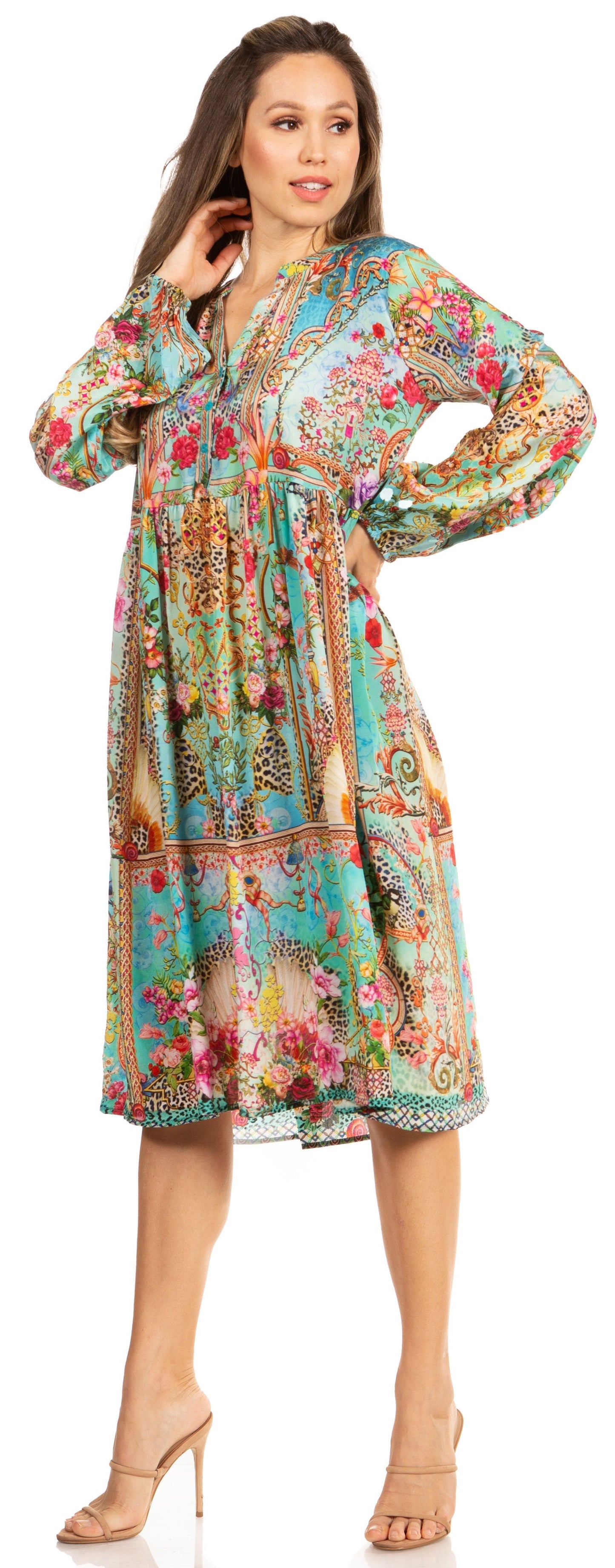 Look Chic in Sakkas Jules Women's Long Sleeve Floral Midi Dress - Concordia Style Boutique