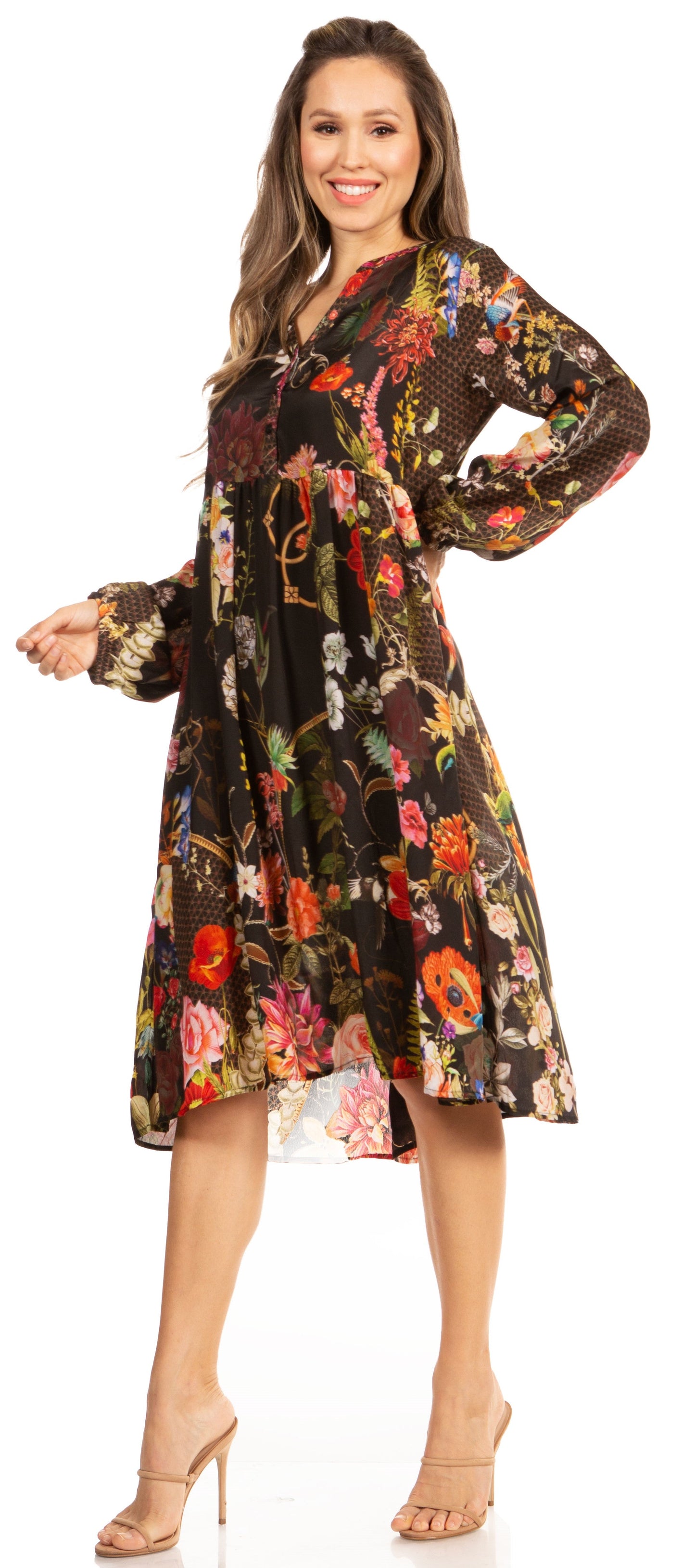 Look Chic in Sakkas Jules Women's Long Sleeve Floral Midi Dress - Concordia Style Boutique