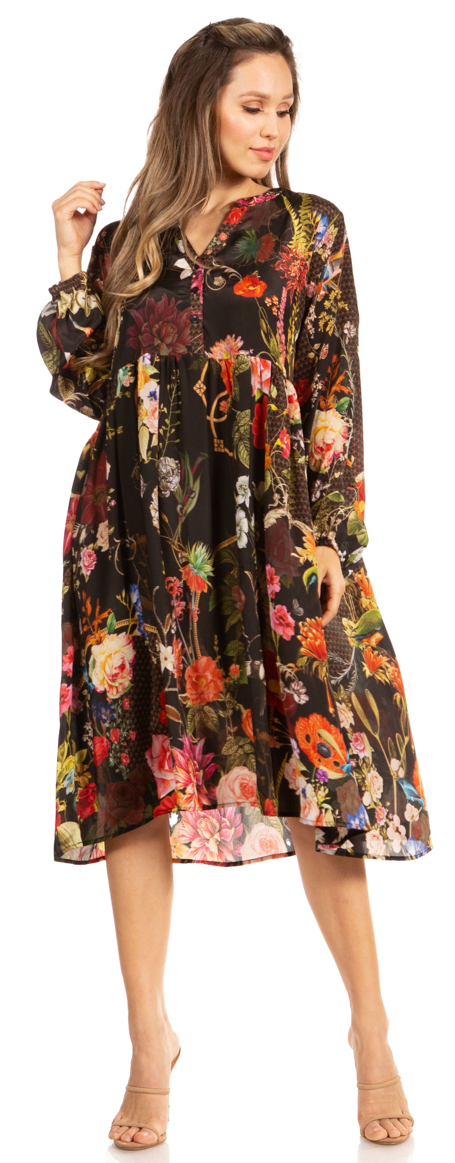 Look Chic in Sakkas Jules Women's Long Sleeve Floral Midi Dress - Concordia Style Boutique