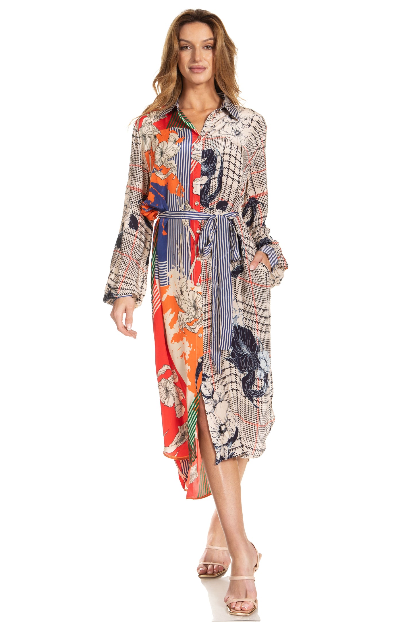 Sakkas Rina Women's Floral Print Maxi Dress with Long Sleeves and Flounce Shirt Design - Concordia Style Boutique