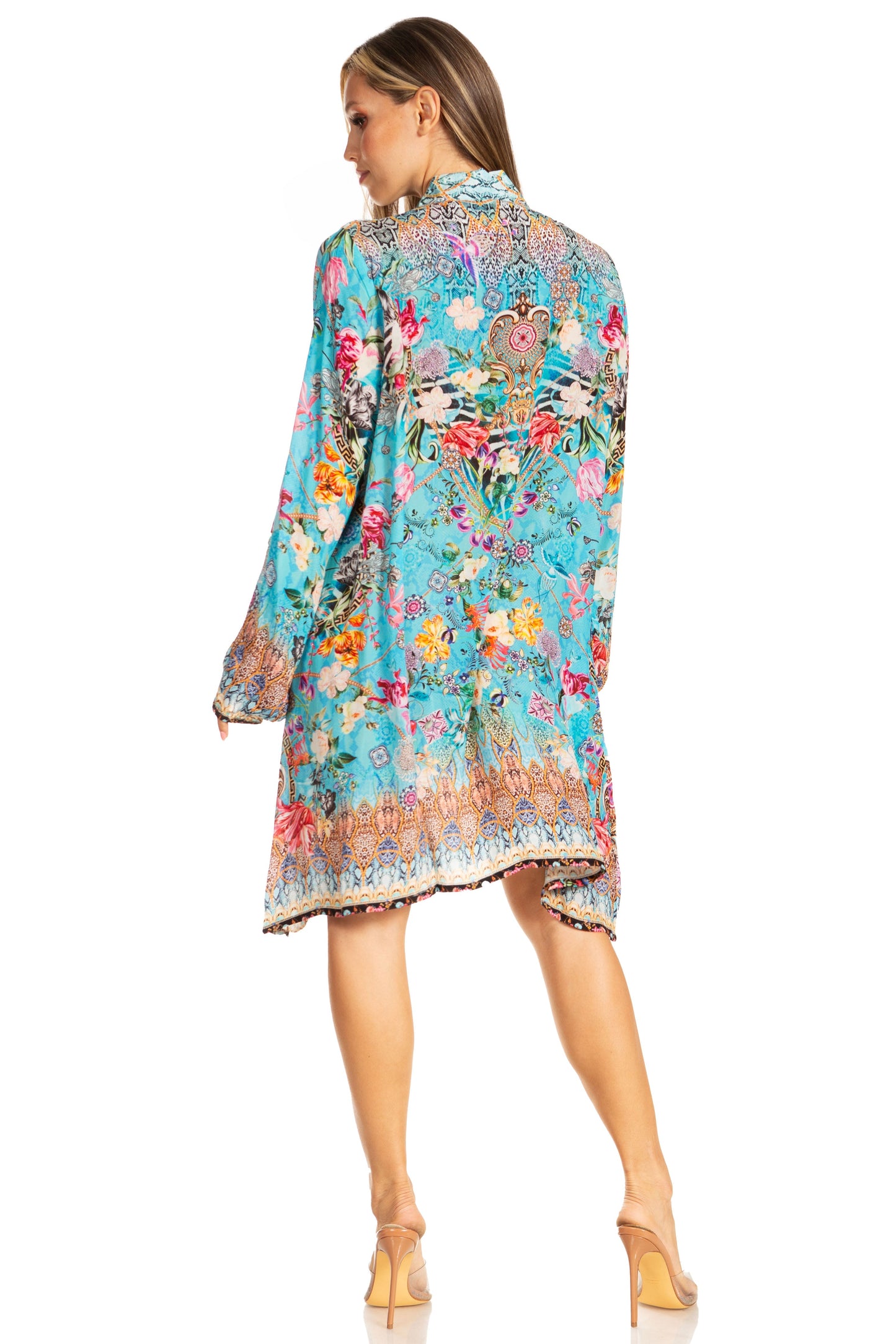 Sakkas Womens Long Sleeves Collared Neck Spring/Summer Short Shirt Dress/Cover-up - Concordia Style Boutique