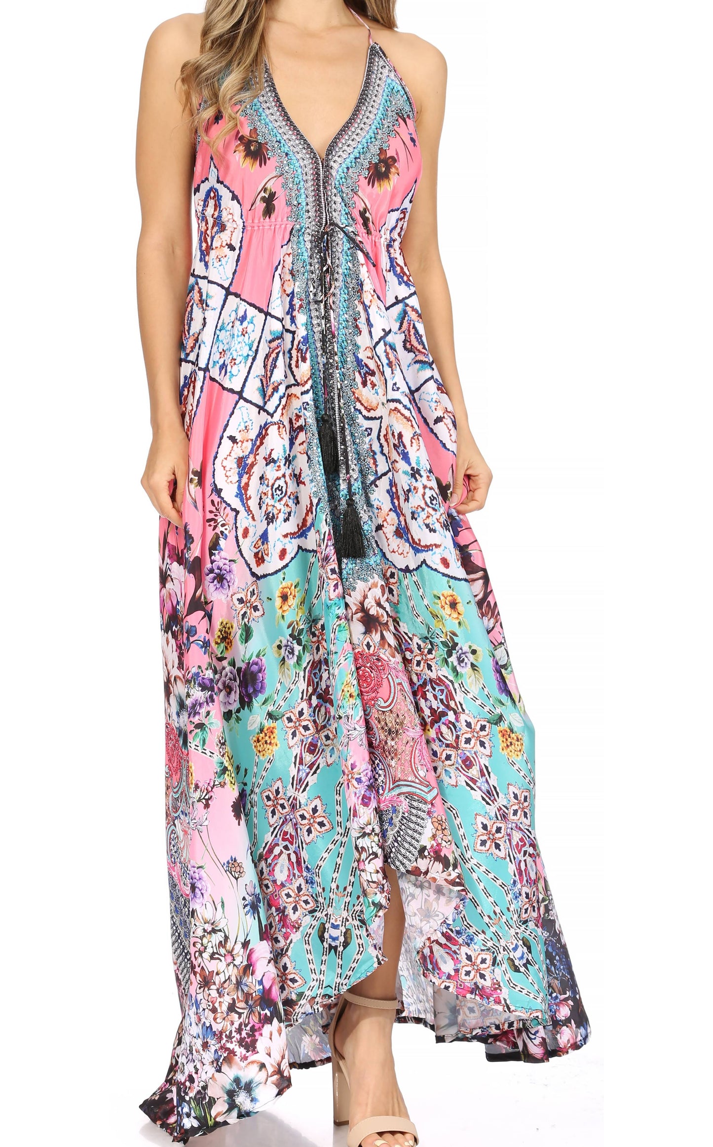 Sakkas Lizi Womens Maxi High-low Halter Handkerchief Long Dress Beach Party - Concordia Style Boutique