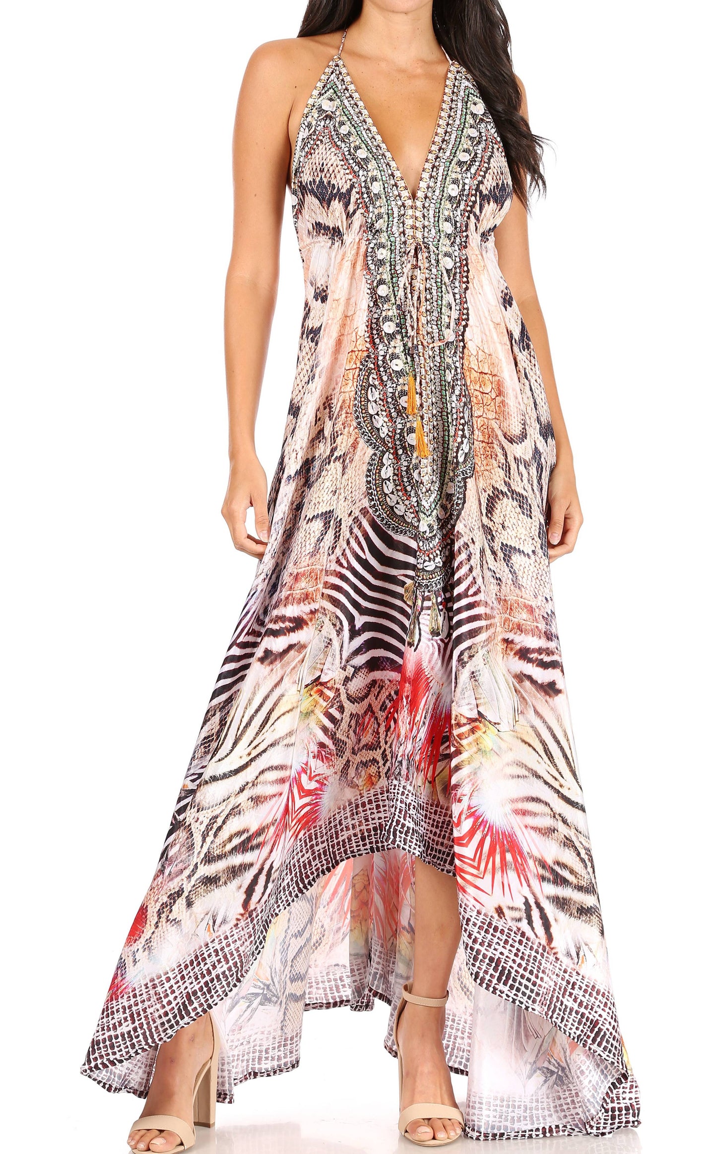 Sakkas Lizi Womens Maxi High-low Halter Handkerchief Long Dress Beach Party - Concordia Style Boutique