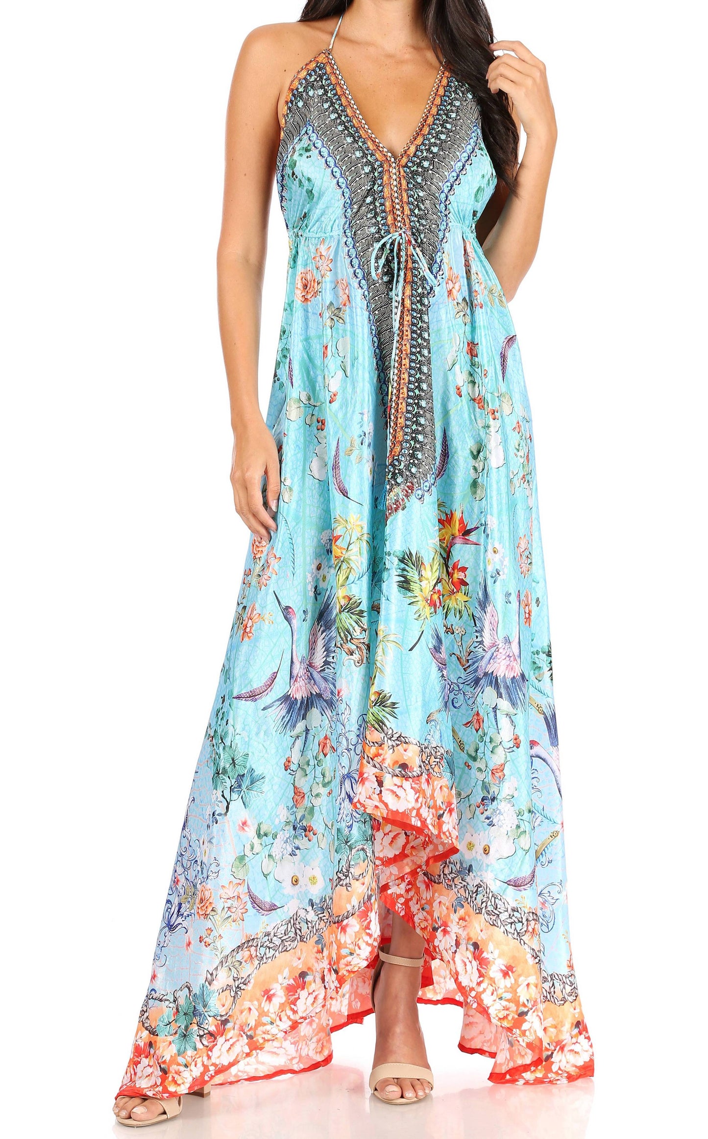 Sakkas Lizi Womens Maxi High-low Halter Handkerchief Long Dress Beach Party - Concordia Style Boutique