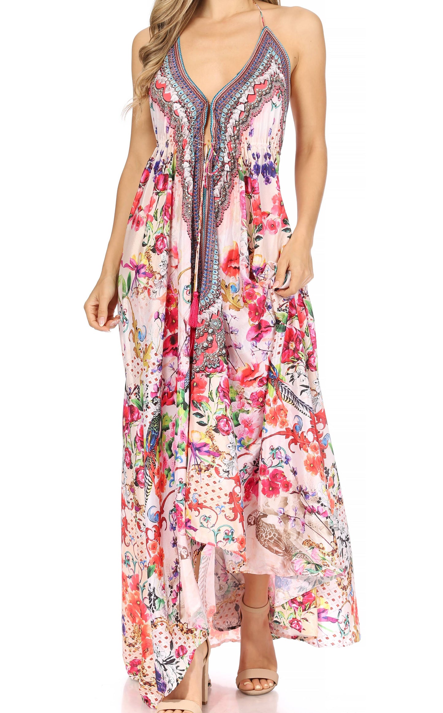 Sakkas Lizi Womens Maxi High-low Halter Handkerchief Long Dress Beach Party - Concordia Style Boutique