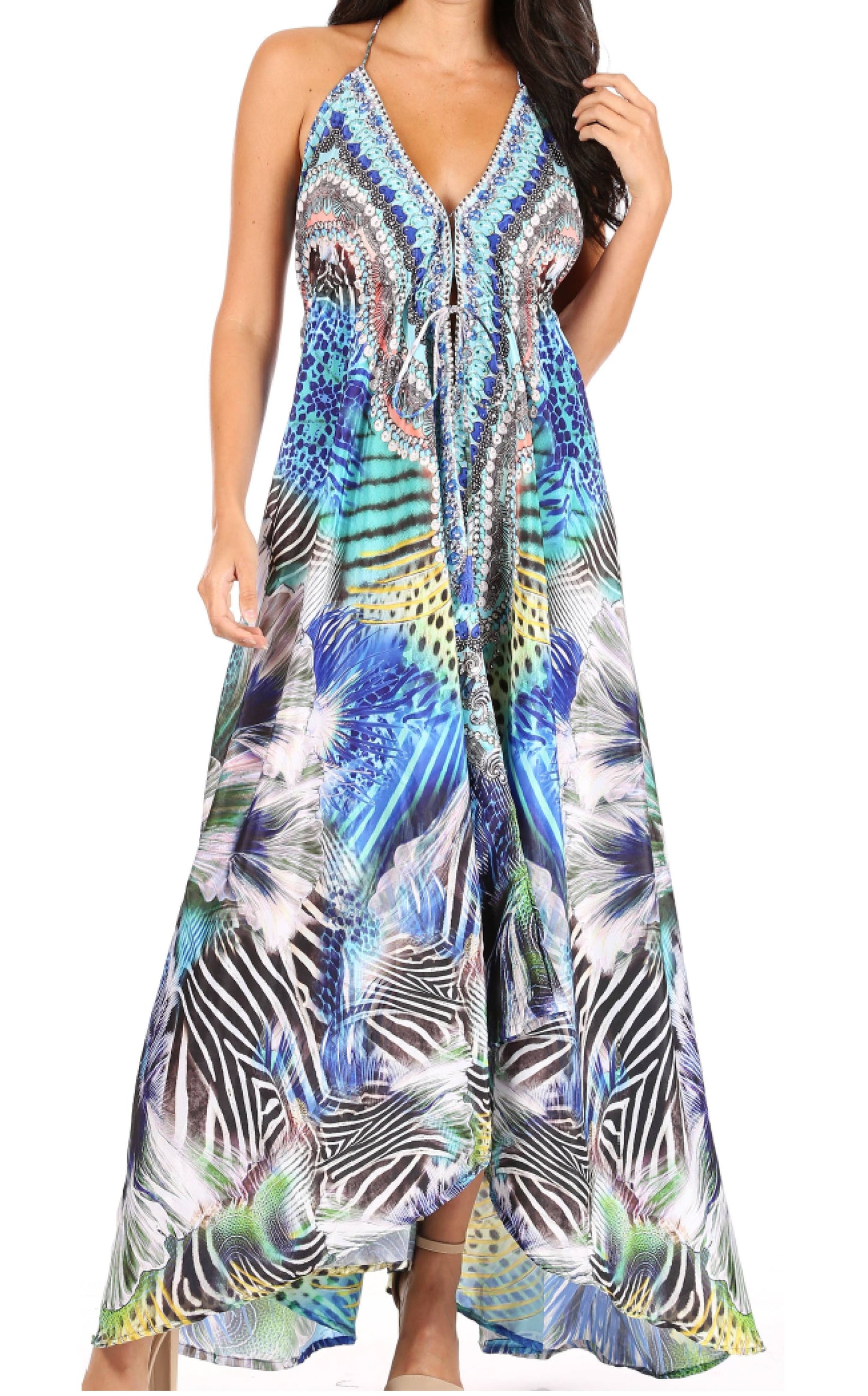 Sakkas Lizi Womens Maxi High-low Halter Handkerchief Long Dress Beach Party - Concordia Style Boutique