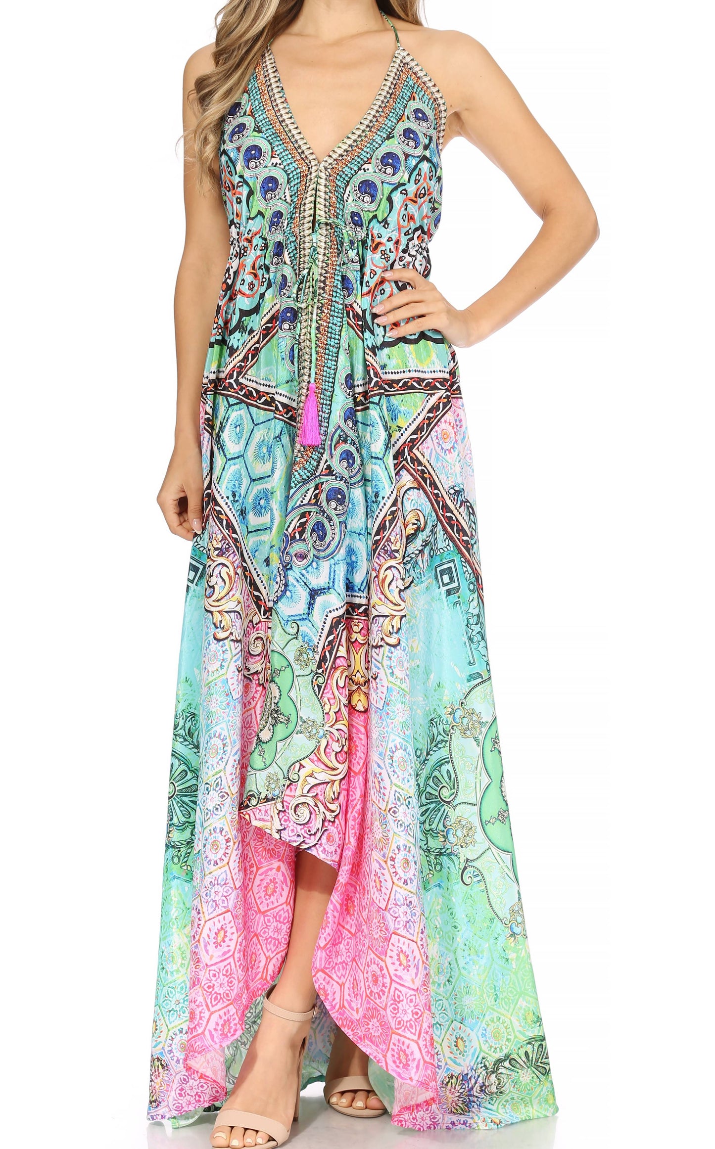 Sakkas Lizi Womens Maxi High-low Halter Handkerchief Long Dress Beach Party - Concordia Style Boutique