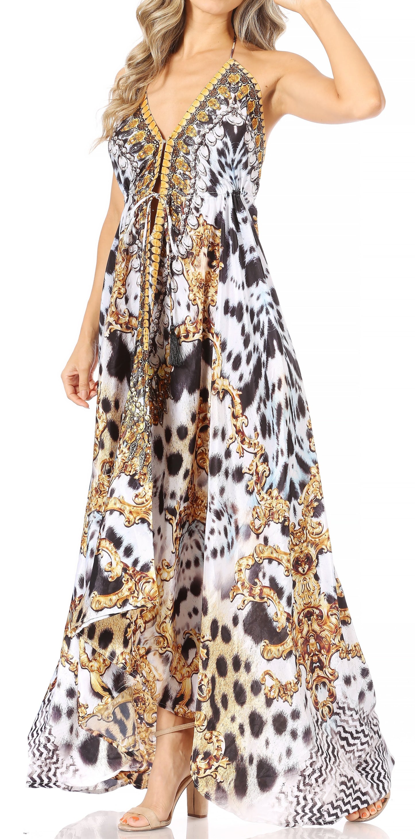 Sakkas Lizi Womens Maxi High-low Halter Handkerchief Long Dress Beach Party - Concordia Style Boutique