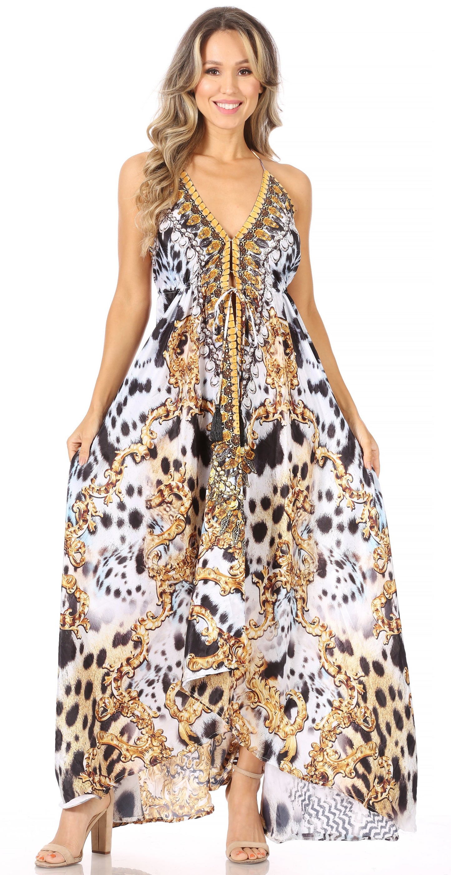 Sakkas Lizi Womens Maxi High-low Halter Handkerchief Long Dress Beach Party - Concordia Style Boutique