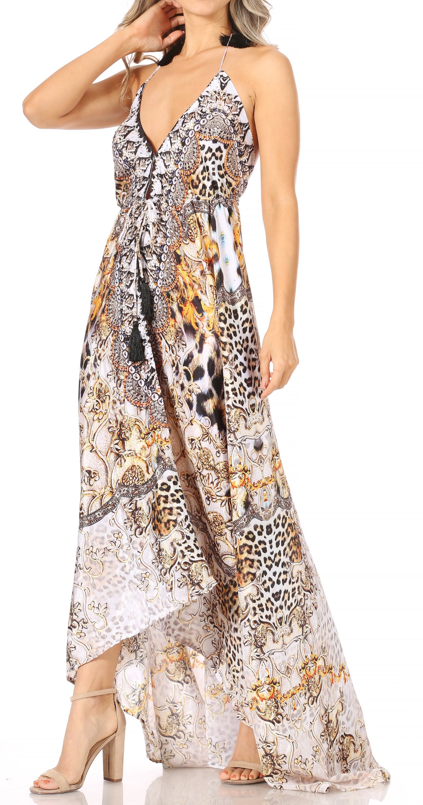 Sakkas Lizi Womens Maxi High-low Halter Handkerchief Long Dress Beach Party - Concordia Style Boutique